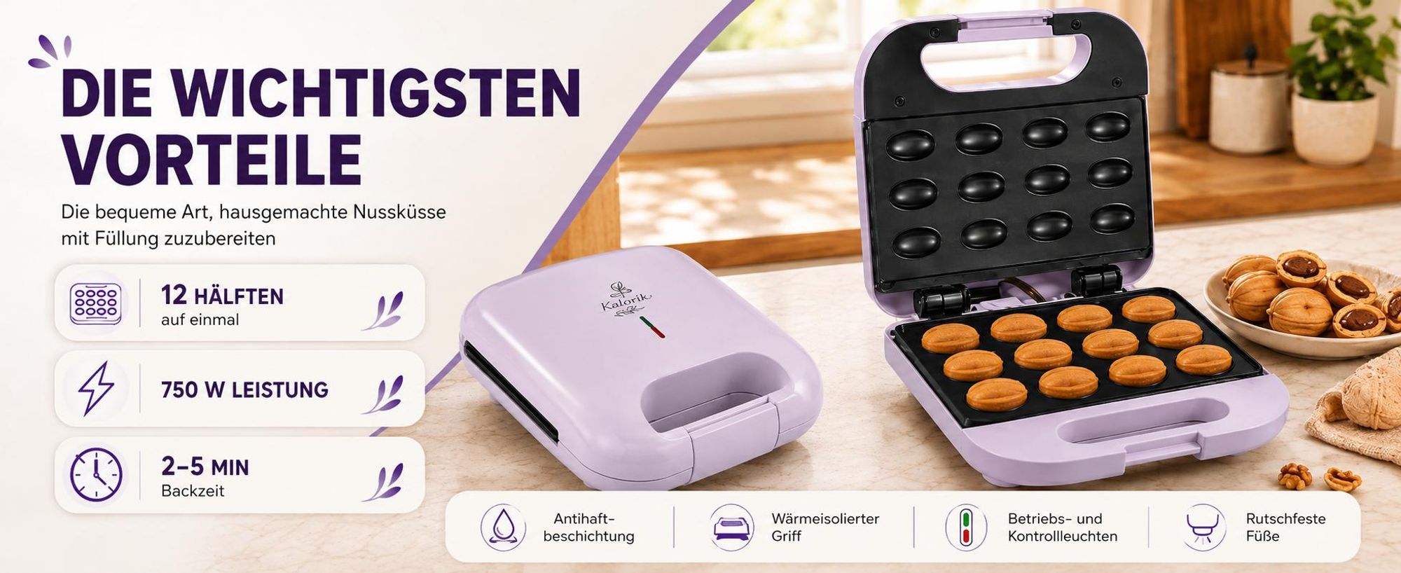 Nussgebäck-Maker Keksform 750W 12 Hälften Antihaftbeschichtet Zn1000P