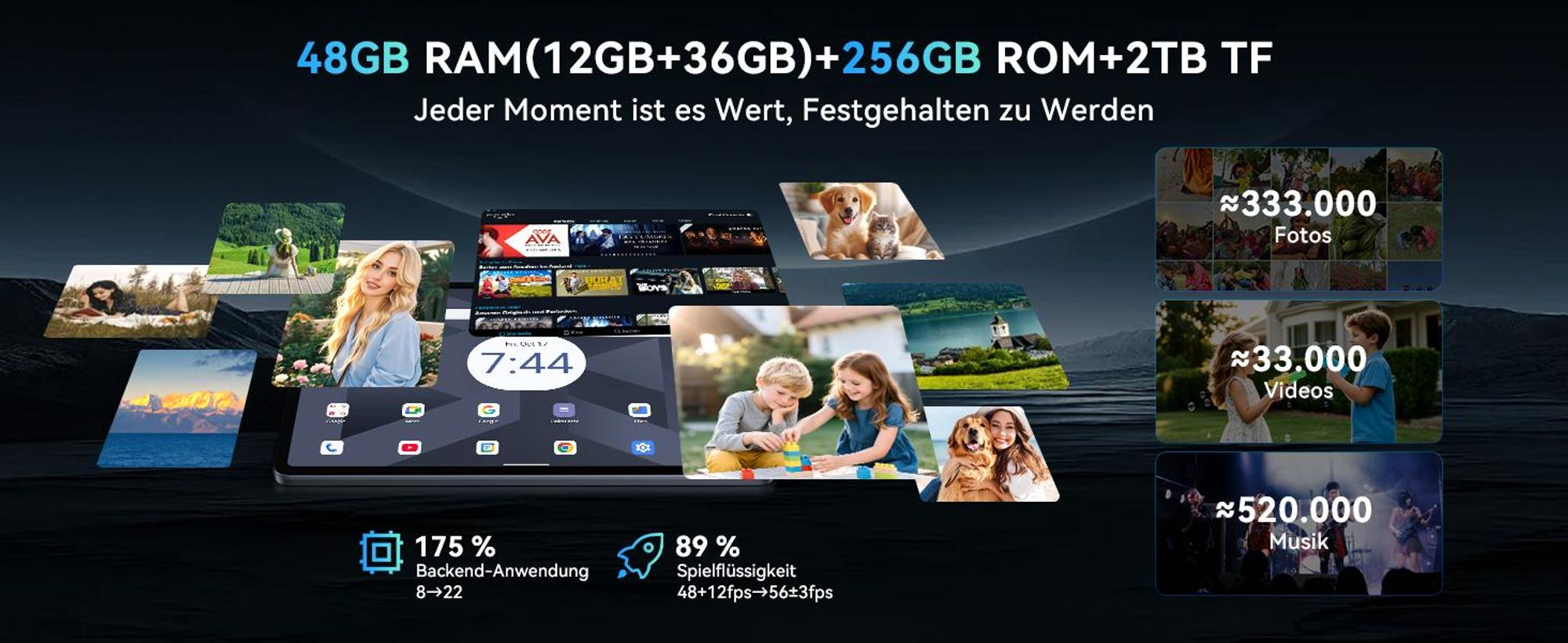 TABWEE T60 Android 16 Tablet, 12,2" 2,5K Display, 48GB RAM+256 GB ROM+ 2 TB TF erweiterbar, Octa-Core, 10.000 mAh und Gemini AI