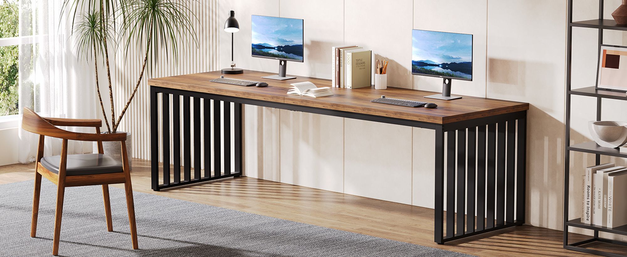 Tribesigns 180 cm Schreibtisch, großer Computertisch PC Tisch Bürotisch mit robustem Metallgestell, Arbeitsstation für Home Office, Braun (ohne Stuhl)