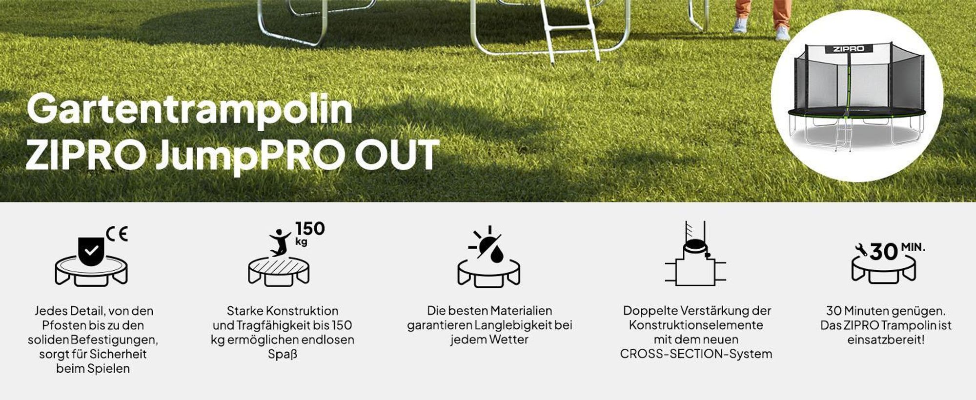 ZIPRO Trampolin Jump Pro Out | 14FT Ø 435 cm | Gartentrampolin Kindertrampolin Komplett-Set inkl. Außennetz, Leiter & Randabdeckung, Outdoor, Grün