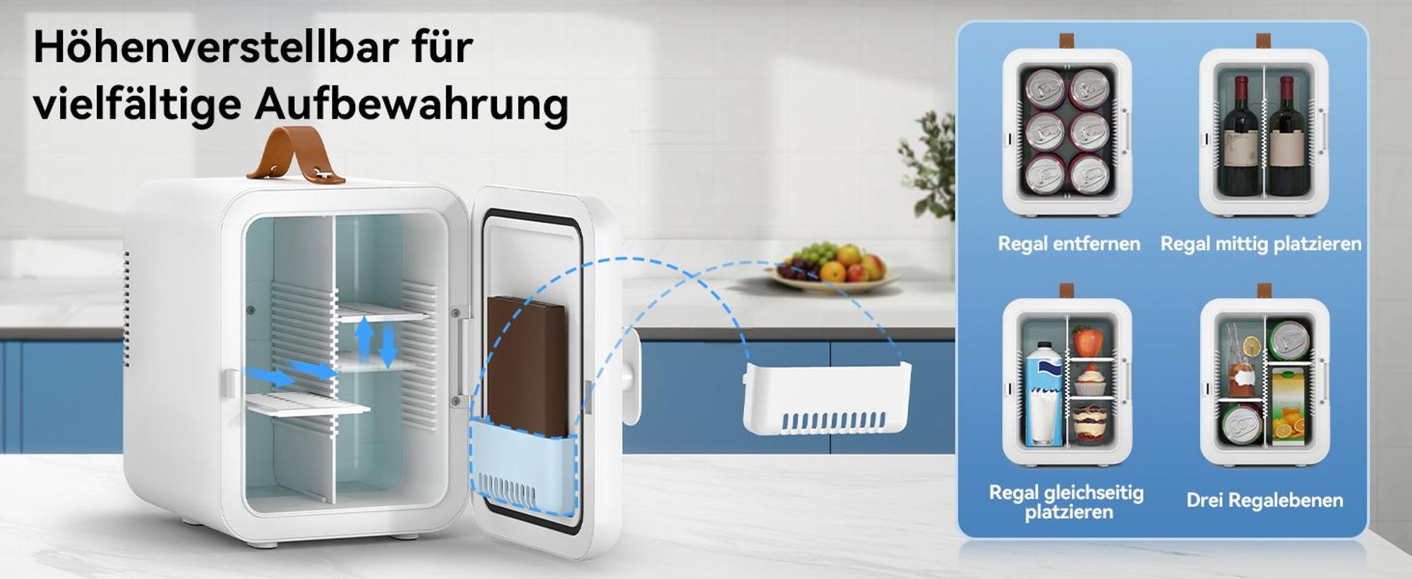 Puluomis Mini Kühlschrank 4L mit Kühl- und Wärmefunktion, 5°C bis 60°C, 220-240V/12V, ≤38dB leise Kühlbox Warmbox tragbar für Kosmetik, Getränke, Auto