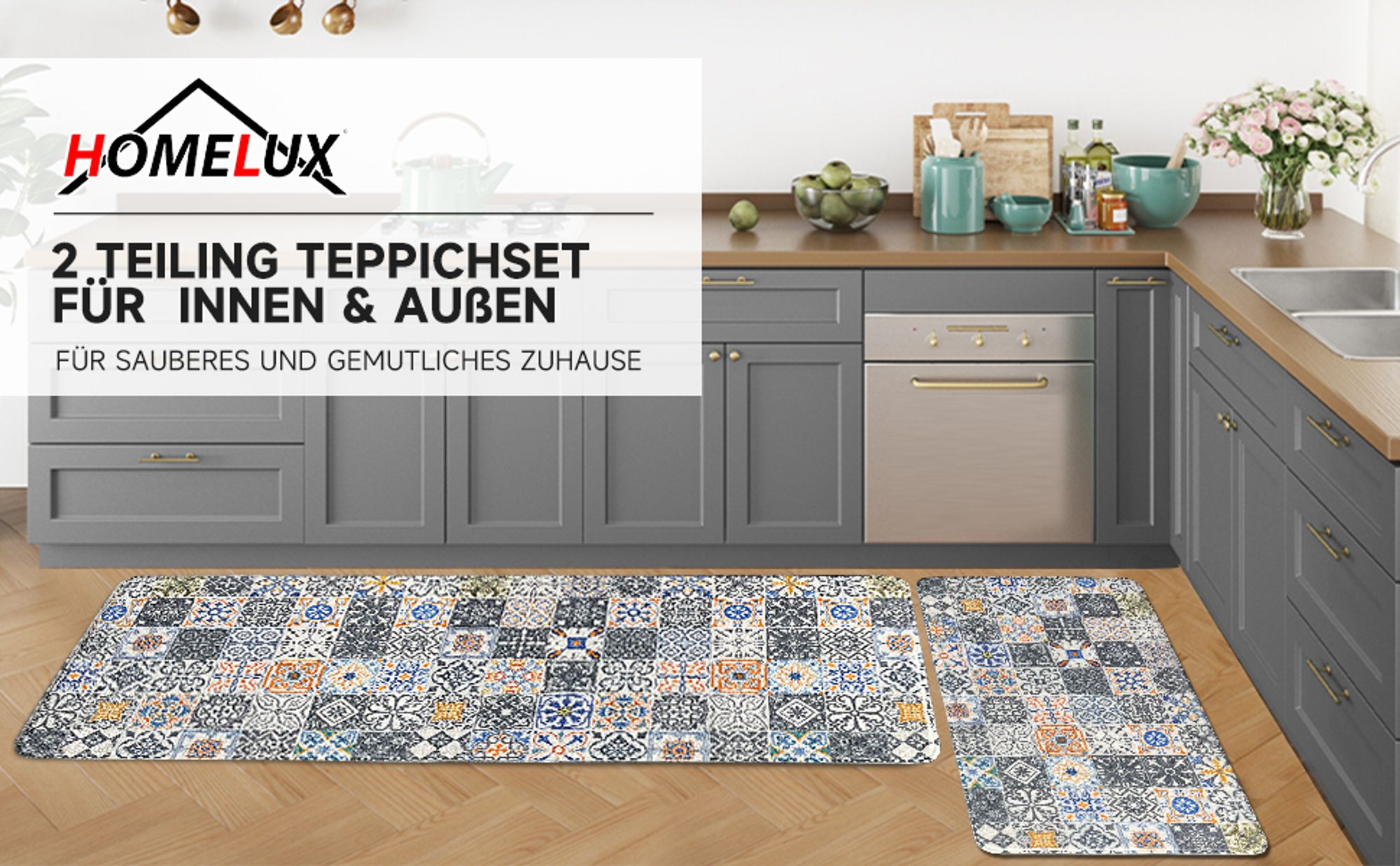 Flurteppich Läufer 70x140 Cm – Rutschfester, Waschbarer Küchenläufer Mit Vintage-Muster
