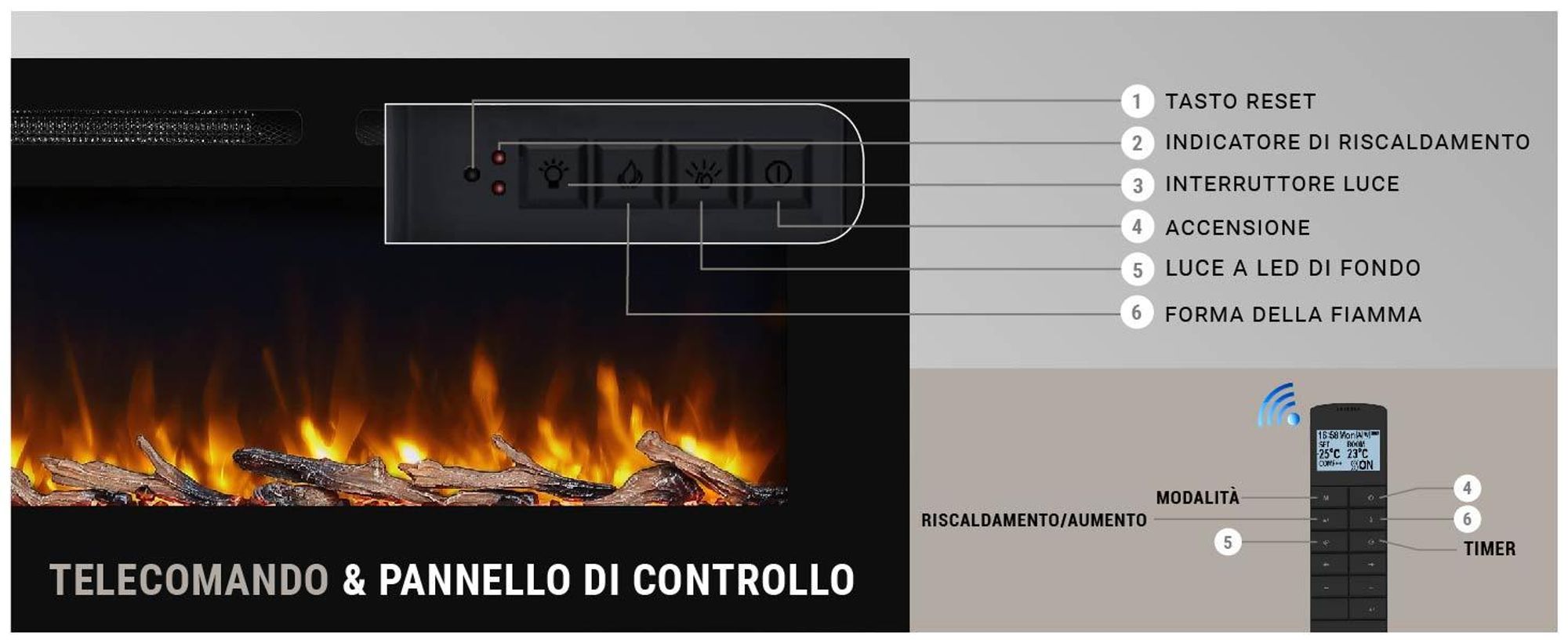 Camino elettrico BALDERIA Fiamma 60 - Camino da incasso - Nero