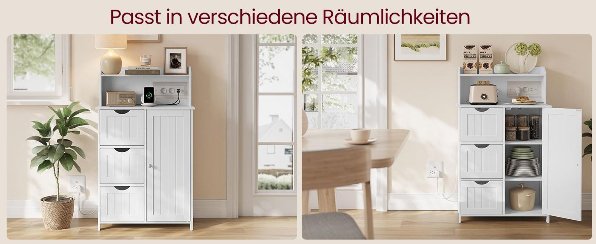 VASAGLE Badezimmerschrank, Badschrank, stehend, mit Tür, Steckdosenleiste, Schubladen, Schrank für Toilettenpapier, Toilettenschrank
