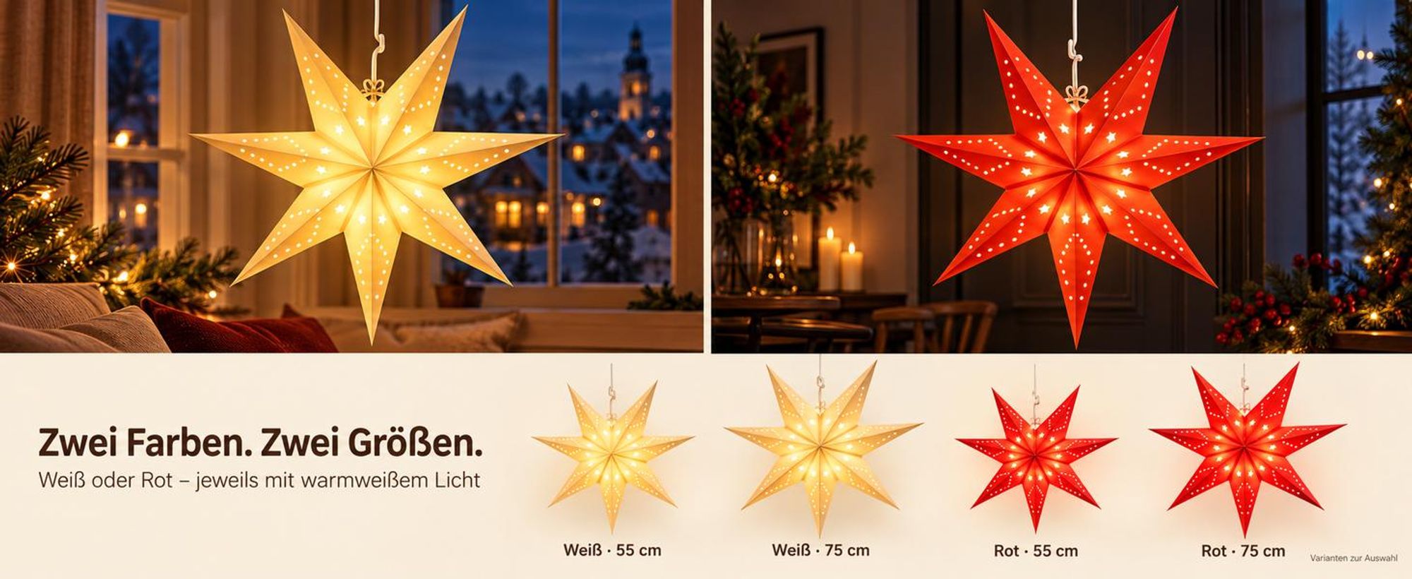 Salcar Fensterstern 55 cm 3D Papierstern LED