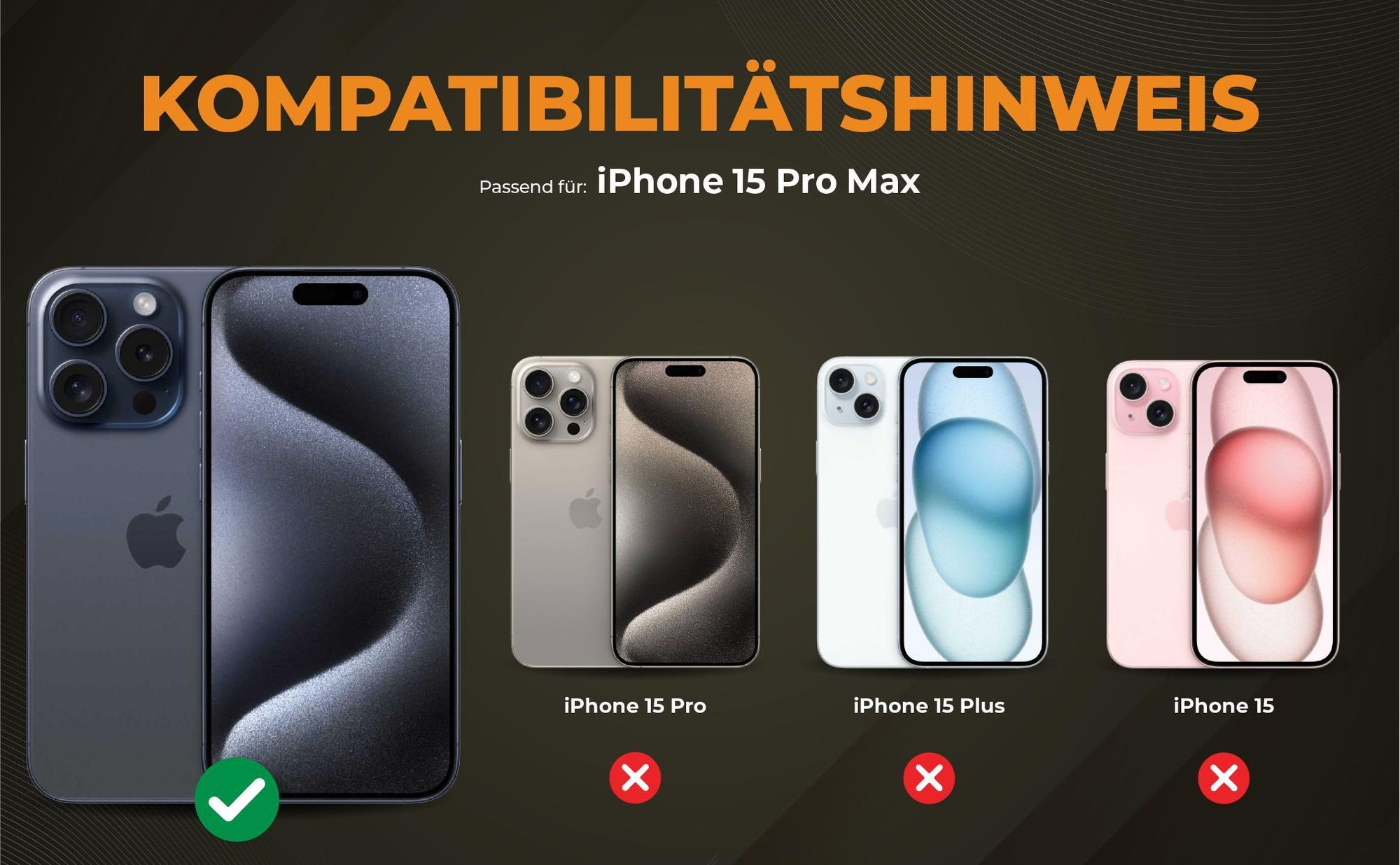 Kompatibilitätshinweise Hülle für Apple iPhone 15 Pro Max