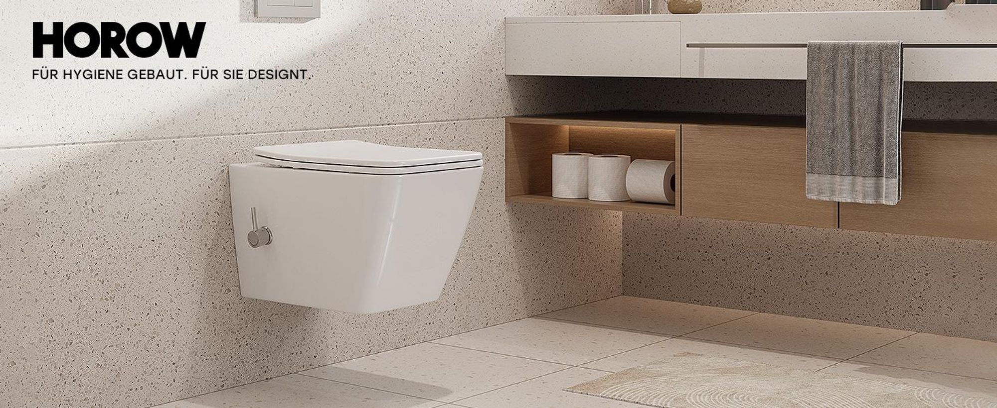 HOROW Dusch WC mit Integrierter Düse, Spülrandlos Hänge WC mit Bidet Funktion, Taharet WC mit Absenkautomatik WC Sitz, Kalt-Warm Wasser