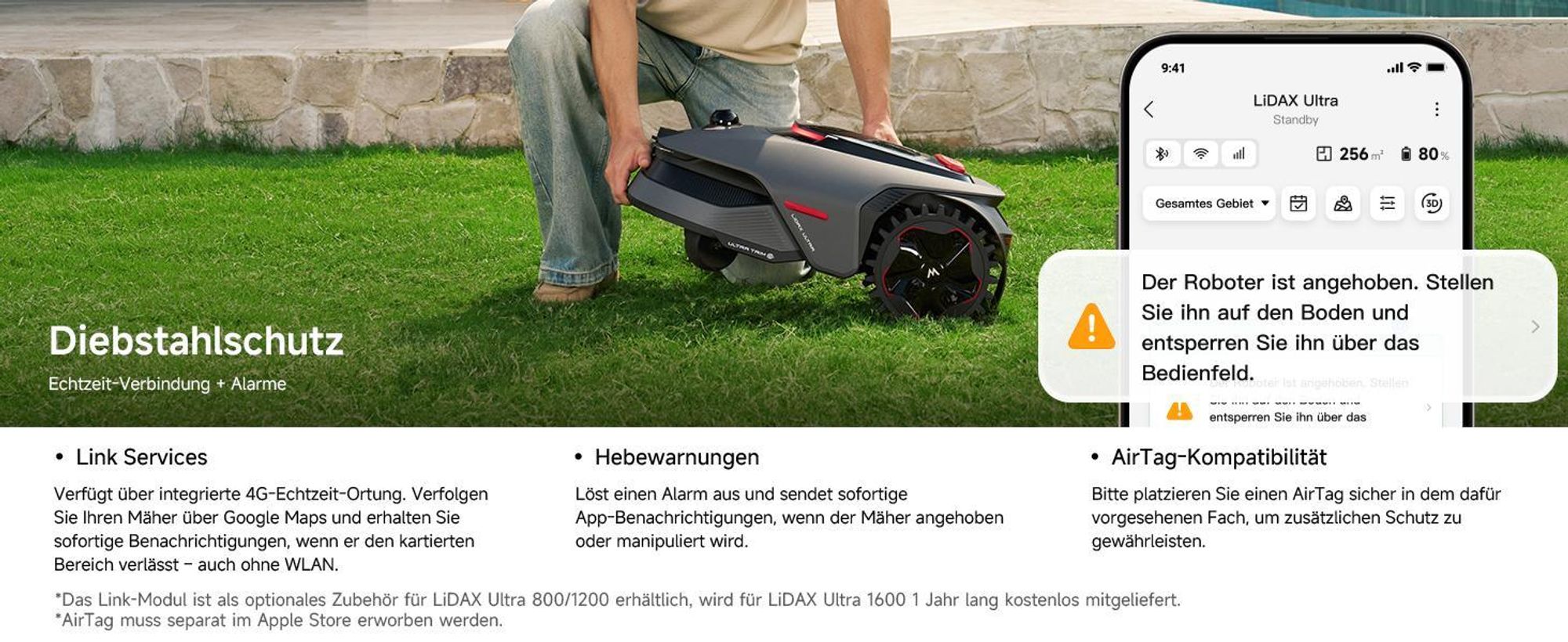 MOVA LiDAX Ultra 1200 (inkl. Garage) – RTK Mähroboter bis 1200㎡, 3D-LiDAR & AI Vision, Präzise Navigation, 5 cm Kantenschnitt
