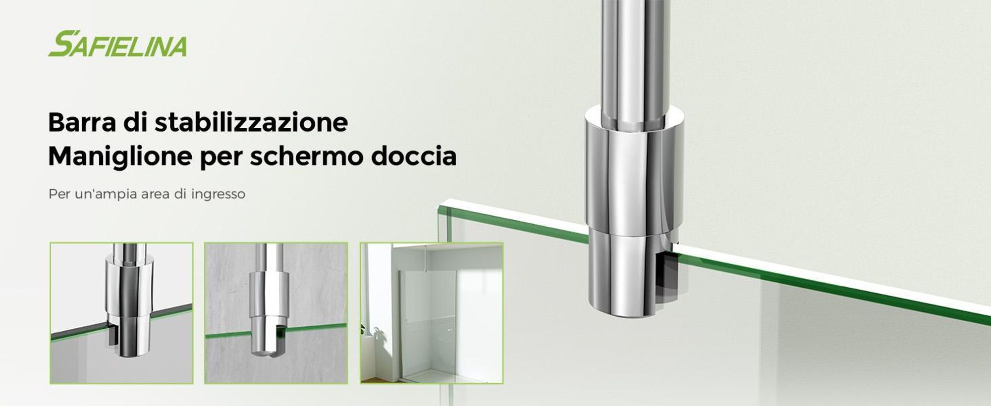 S'AFIELINA Barra stabilizzatrice per doccia in acciaio inox, rotonda, regolabile (lunghezza), per vetro 6-10 mm, anche per soffitto, ideale per cabine doccia, 2 pezzi