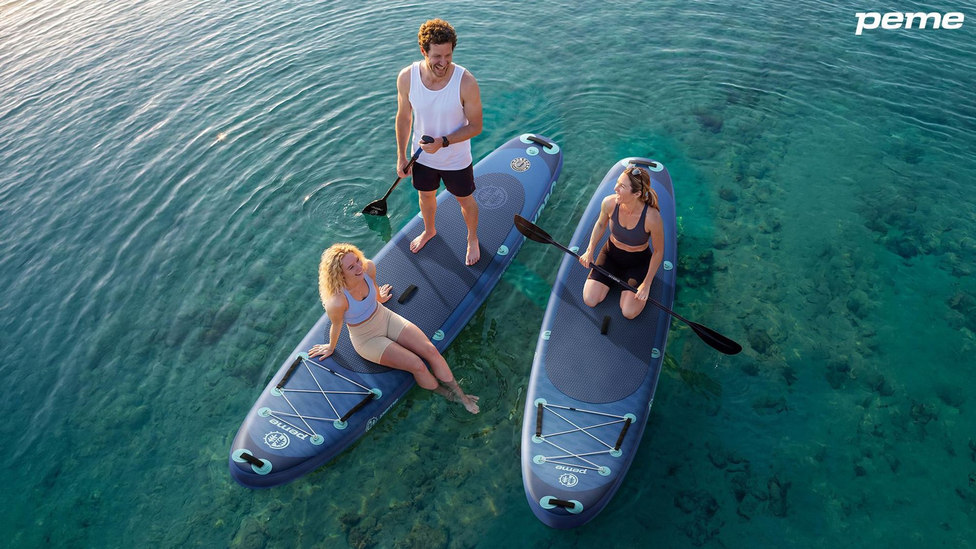 Tavola da stand up paddle PEME - Deep Water - 350 cm - Doppia pagaia e accessori completi, SUP, tavola da surf gonfiabile - Blu
