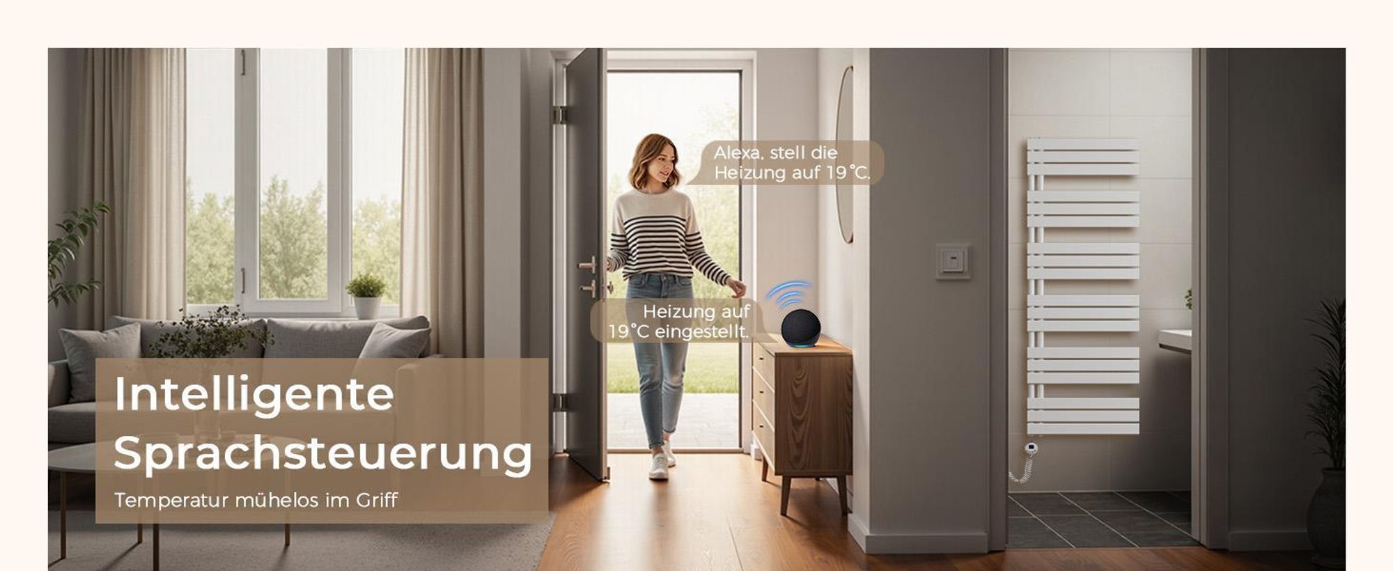 S'AFIELINA 1041×500mm Handtuchheizkörper Elektrisch, Badheizkörper Elektrisch mit Thermostat, WiFi, programmierbarem Timer, LCD-Anzeige, 600 W, Weiß