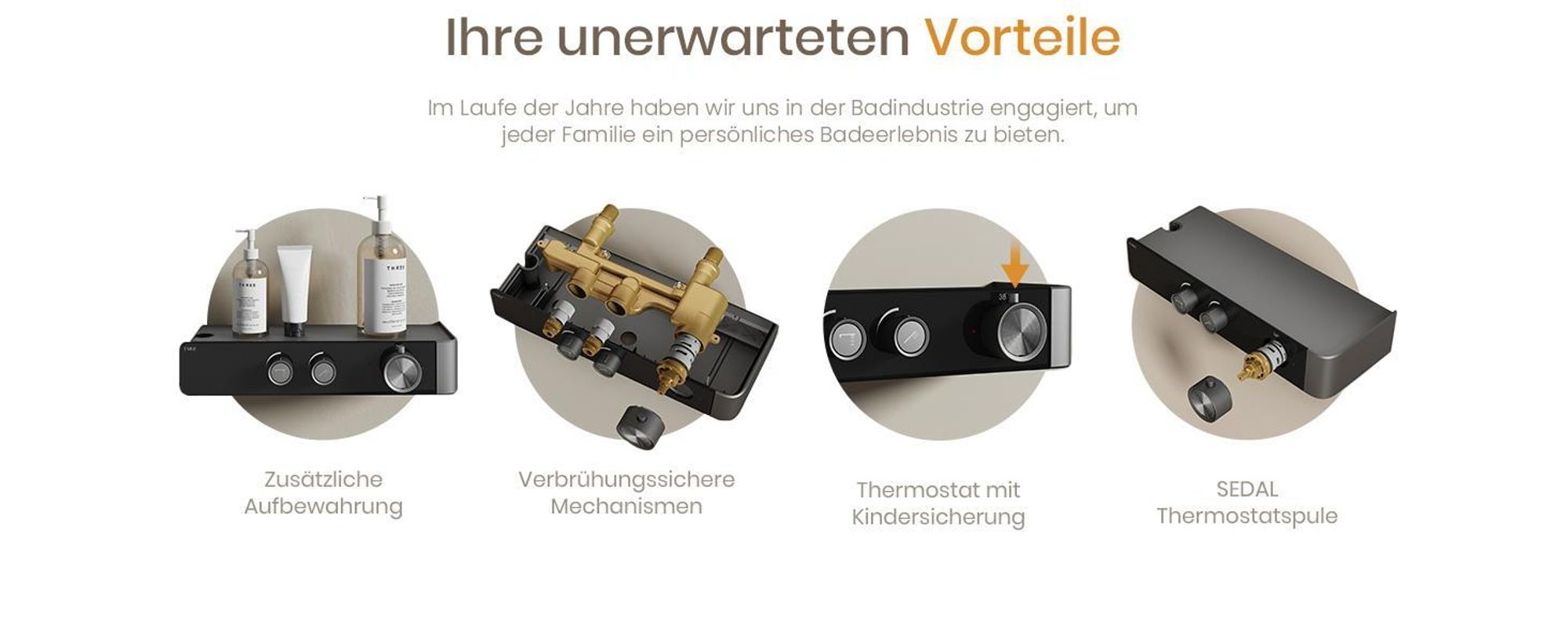 EMKE Duschsystem mit Thermostat geteilt Matt Anthrazit höhenverstellbar Duschstange 3 Strahlarten Handbrause Wasserfluss einstellen Flexibler Montage