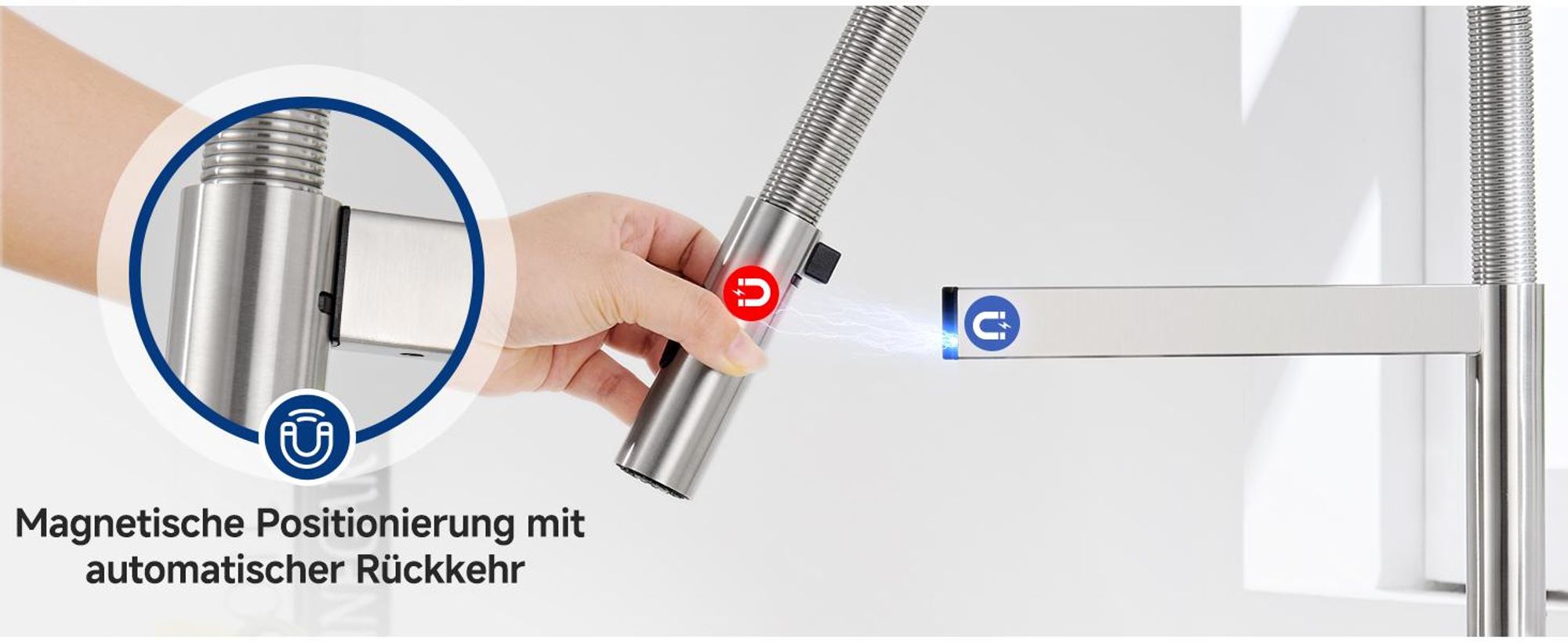 Küchenarmatur Gebürstet Spiralfeder Magnetisch, Wasserhahn Küche Hochdruck Profi Cecipa MAX Wasserhahn für Spülbecken mit Stabilisator, Mischbatterie