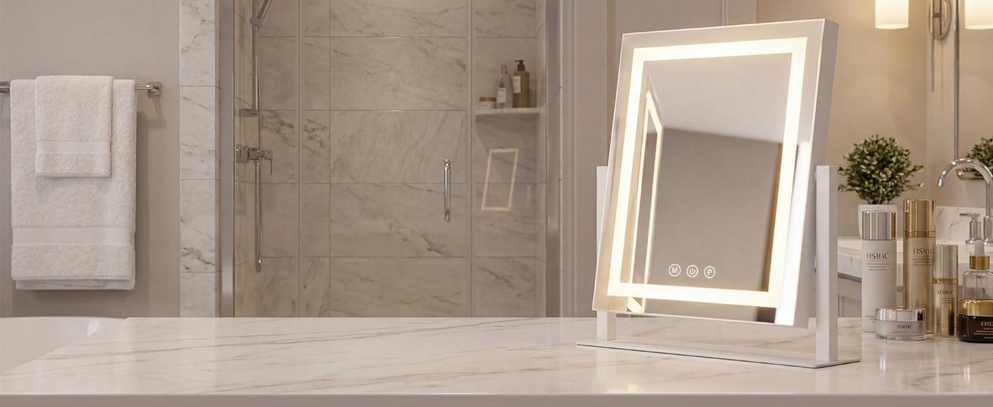 Specchio da trucco a LED ZMH con illuminazione, 25×30 cm, 3 modalità, specchio da toeletta, piccolo specchio cosmetico, specchio da tavolo con luce, specchio da trucco, dimmerabile tramite tocco