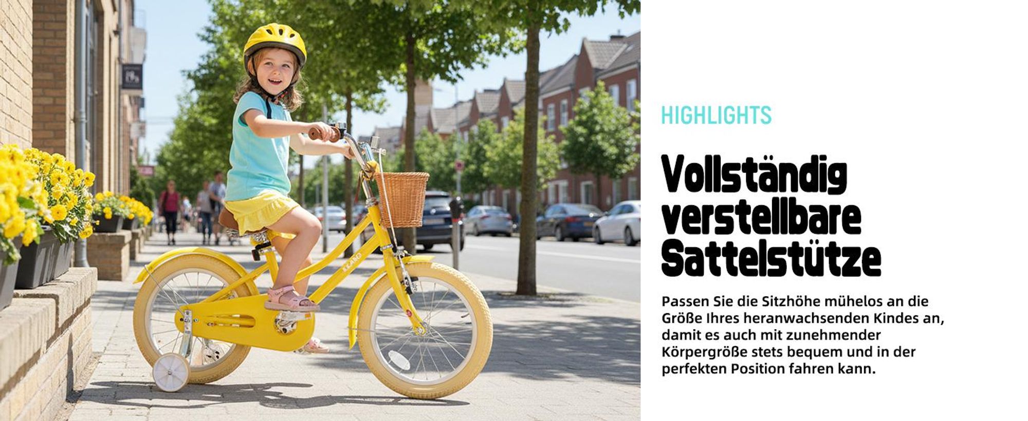 KEANO Prinzessin Kinderfahrrad für Mädchen in 12,16,20 Zoll, mit Weidenkorb, Doppelbremse sowie Kettenschutz