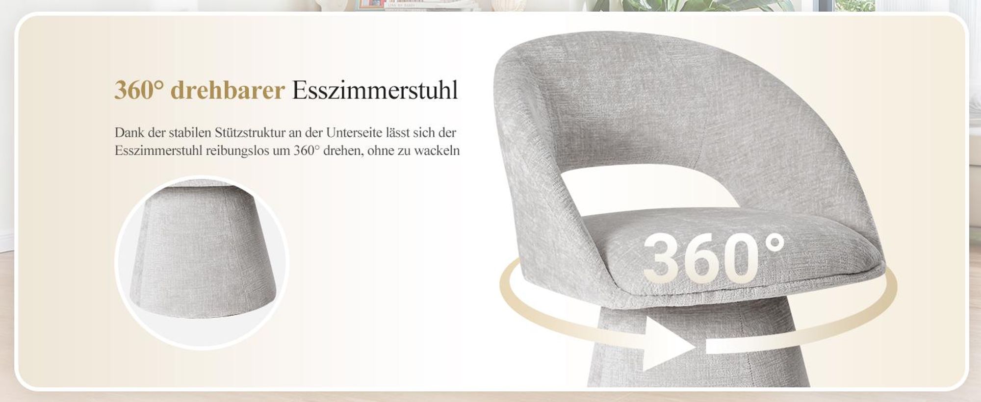 Duhome 360° Drehbar Esszimmerstuhl Küchenstühle aus Chenille Stoff Polsterstuhl mit Hohle Rückenlehne Armlehne Sessel für Esszimmer Küche Wohnzimmer