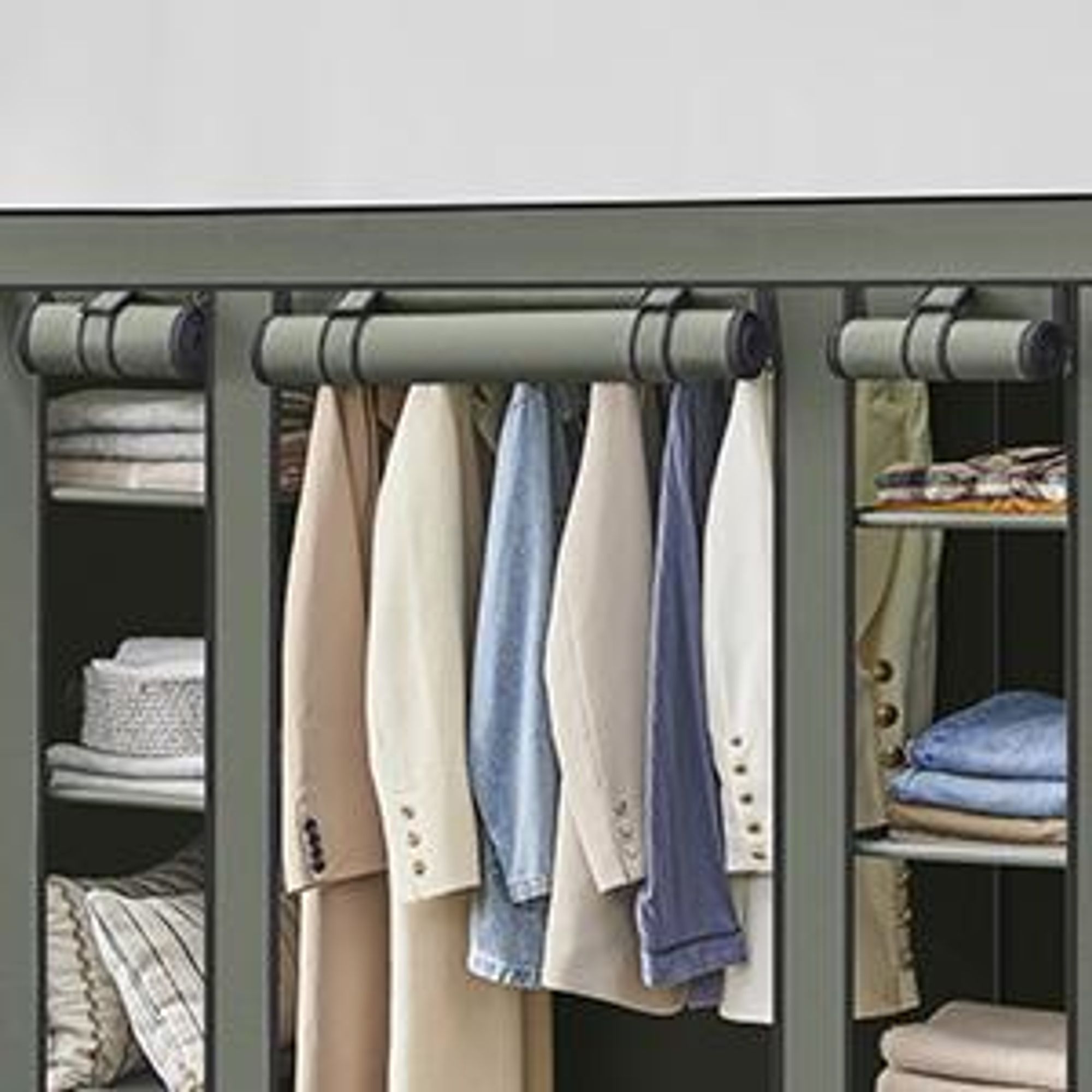 SONGMICS Kleiderschrank, Stoffschrank, mit Überzug aus Vliesstoff, Faltschrank mit Kleiderstange, 45 x 150 x 175 cm, 12 Ablagen, Metallrahmen