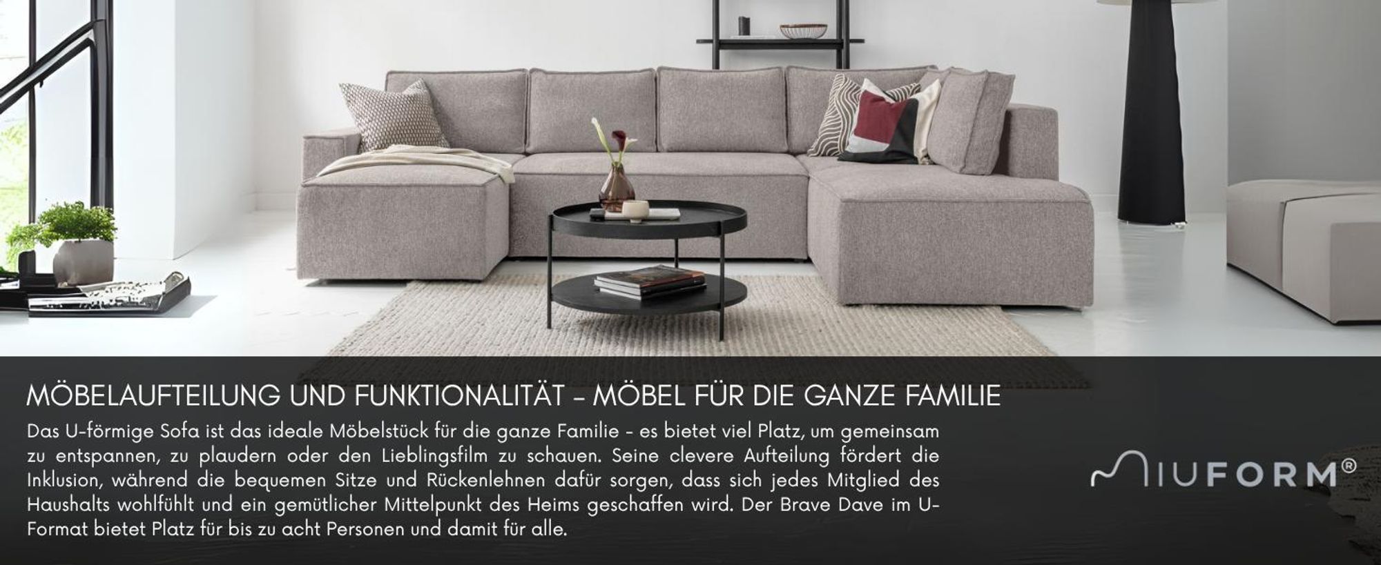 MIUFORM Brave Dave - Ecksofa mit Bettfunktion und Bettkasten U-FORM RECHTS - 322x194cm - Flaschengrün - Sofa Schlafsofa Couch