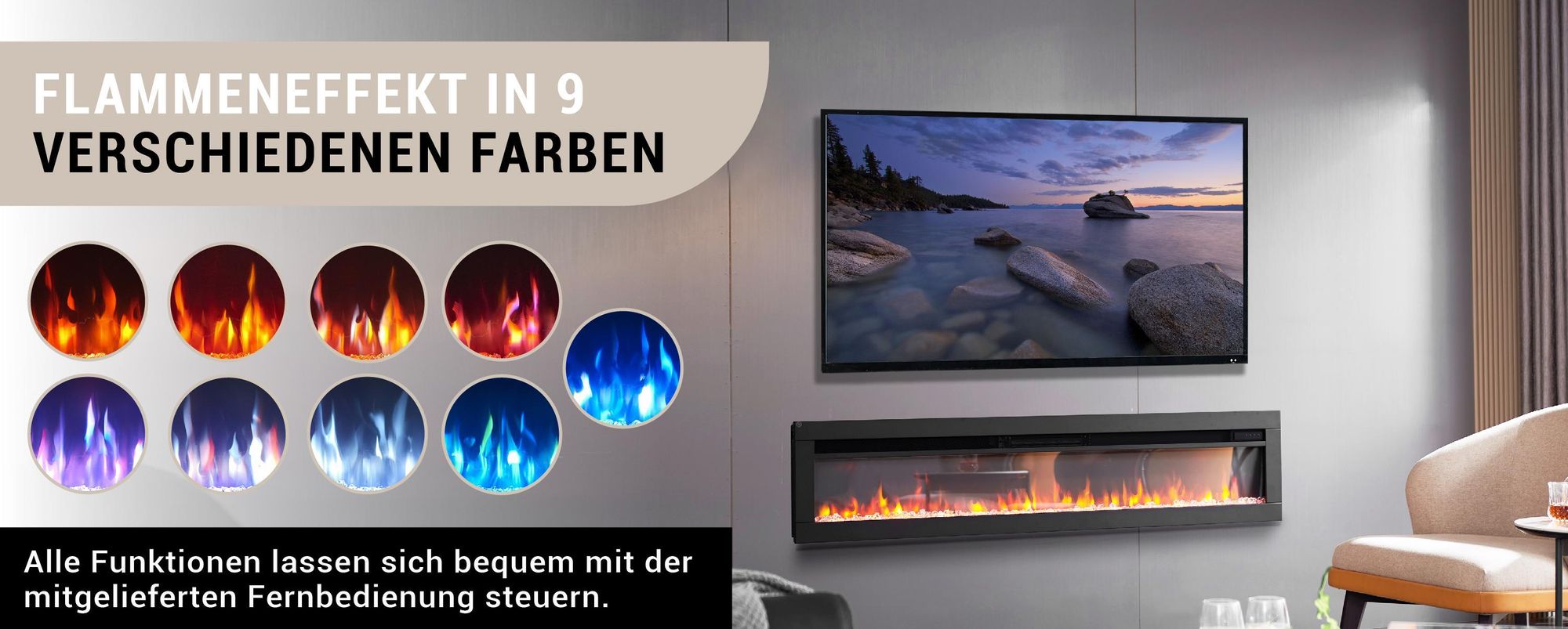 Elektrokamin Einbaukamin BALDERIA Agnes 60 – Heizung bis 1800 W, schwarz