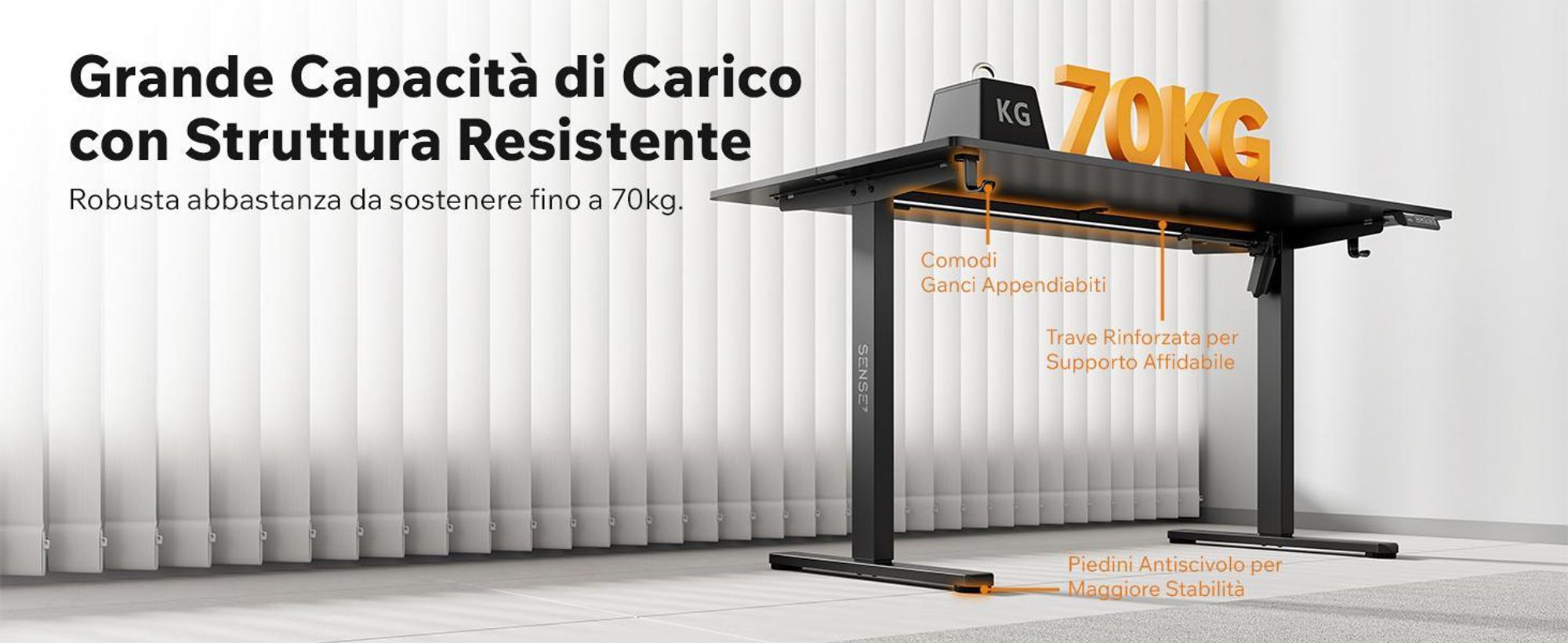 SENSE7 NOJO LIGHT Scrivania regolabile in altezza, elettrica, 140x70 cm, marrone chiaro e nero, scrivania da gaming, scrivania per computer, scrivania alta, scrivania Memory