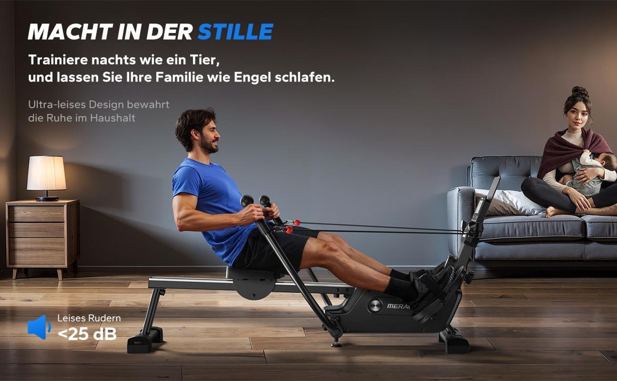 Magnetisches Rudergerät 36 kg Widerstand, 7 Modi, bis 158 kg, ergonomischer Sitz, LCD & Tablet-Halter, Bluetooth & Kinomap, App & Kurse, leise