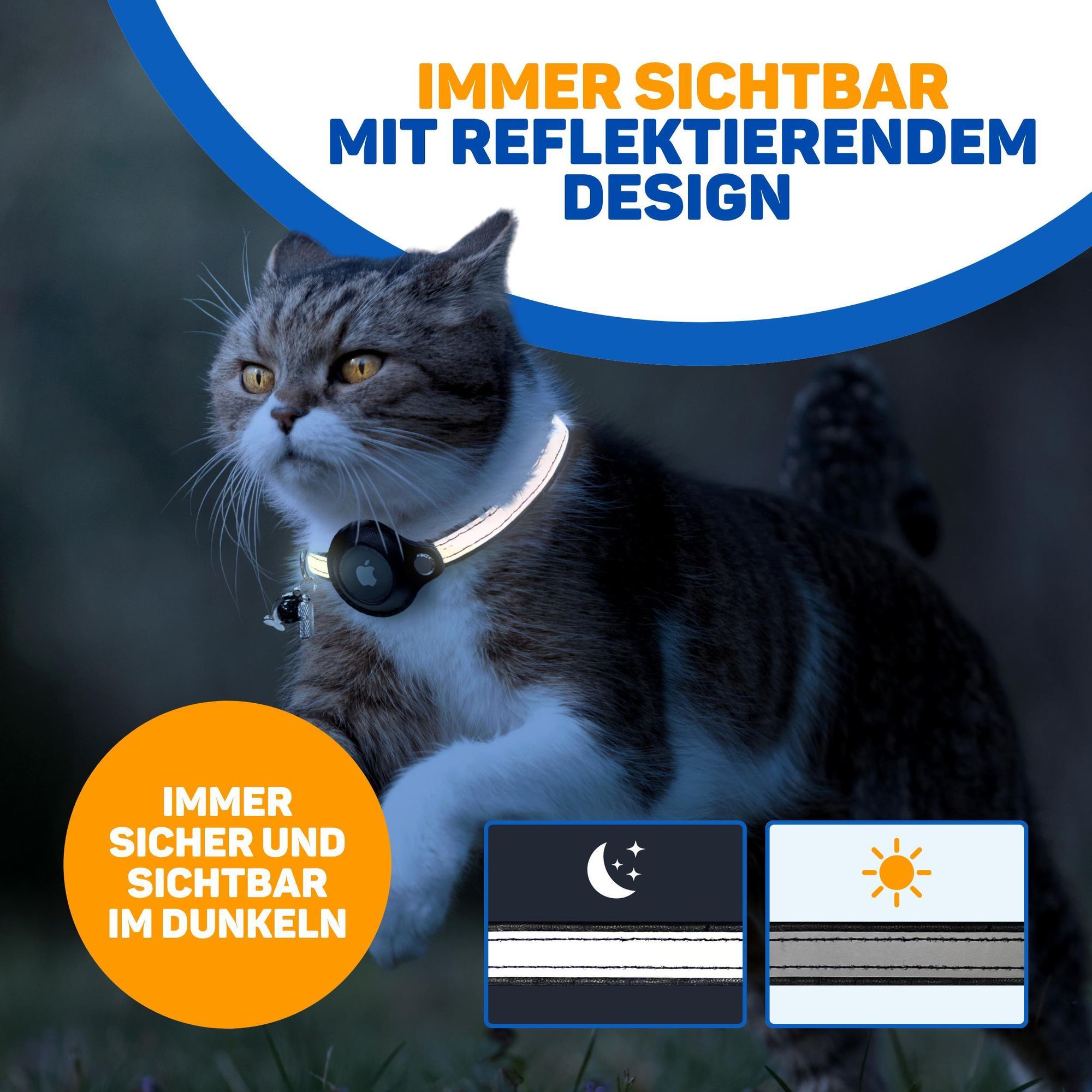 Vulpes Goods Katzenhalsband, Apple Airtag Halsband für Katzen, Kratzerfest und wasserdicht, Mit 3x Zubehör, 28.5-37.5 CM, M