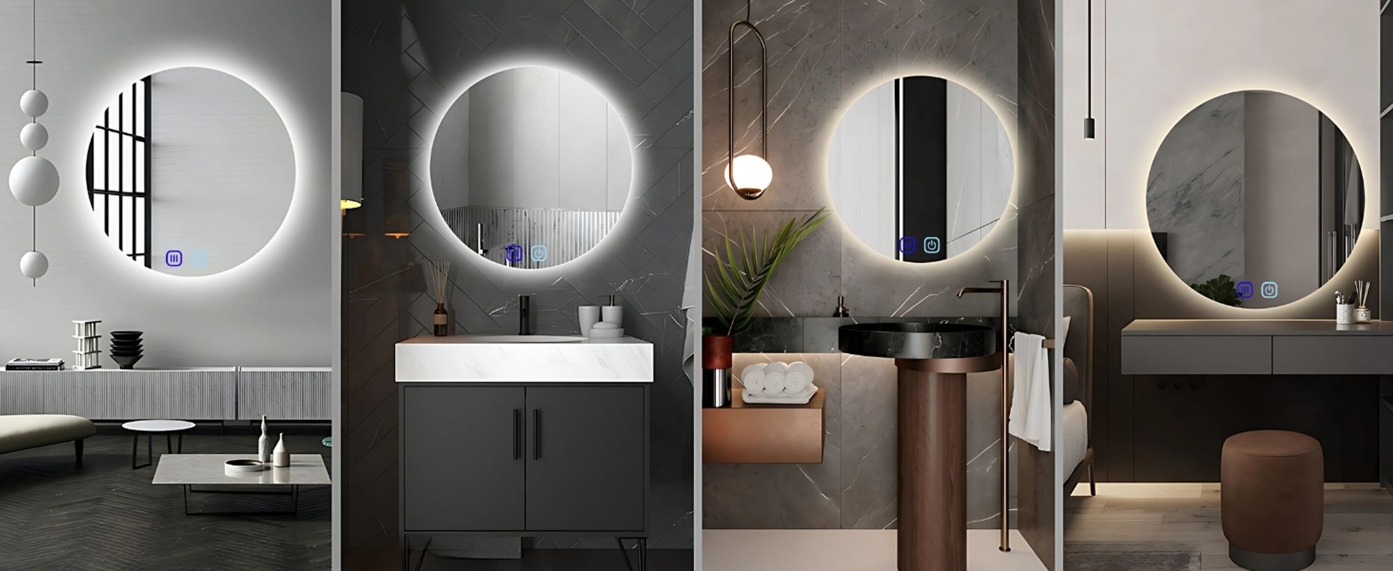 LED Badezimmerspiegel Rund 80 cm – Badspiegel mit LED Beleuchtung, Touch-Schalter, Anti-Beschlag, 3 Lichtfarben, Dimmbar, Modern – SAVE HOME