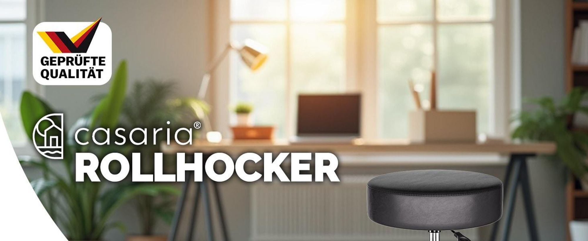 CASARIA® Rollhocker Höhenverstellbar Schwarz 10cm Polsterung 46-60cm Sitzhöhe 360° Drehbar Ø35cm Rund Rollen Bürohocker Drehhocker Arbeitshocker Hocker