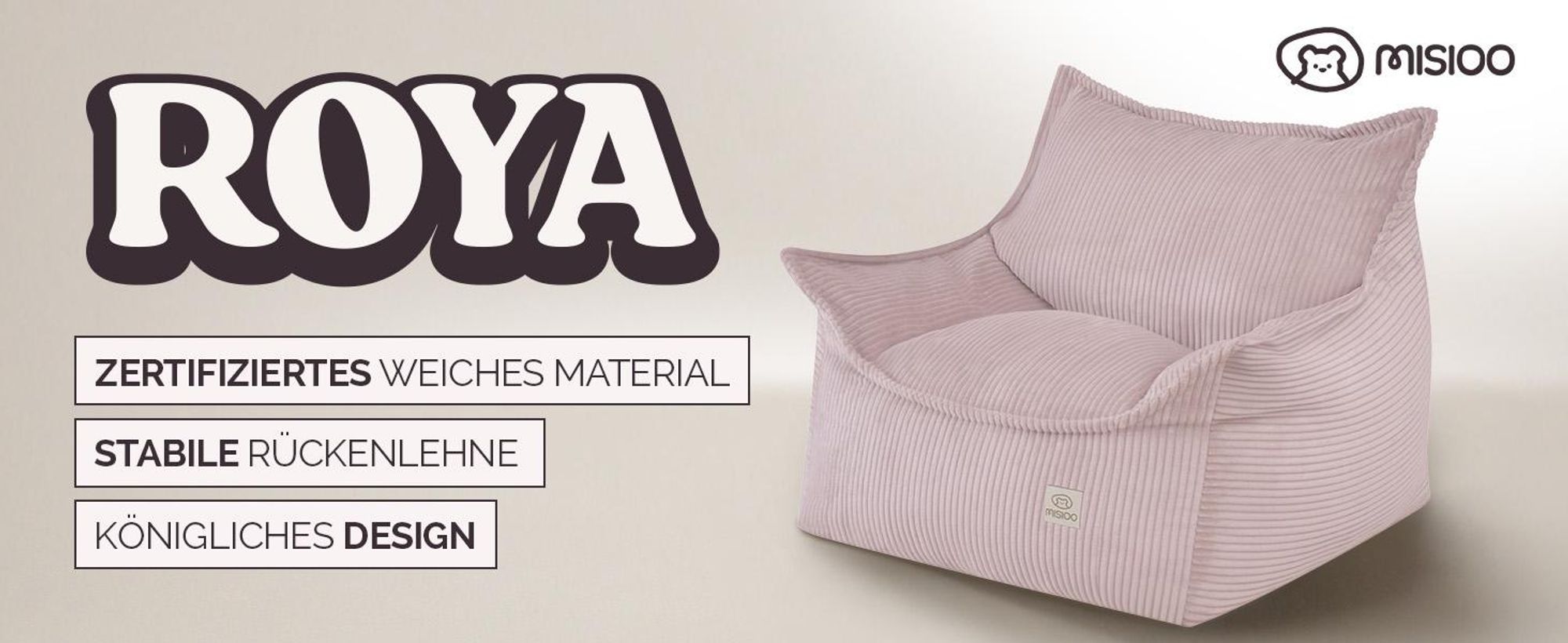 MISIOO Kinder Sessel Roya Cord – Kindersessel für Kinderzimmer, Weicher Sitzsack Kinder, Bodensessel Bean Bag Sofa, Premium Cord , 80x73x58 cm