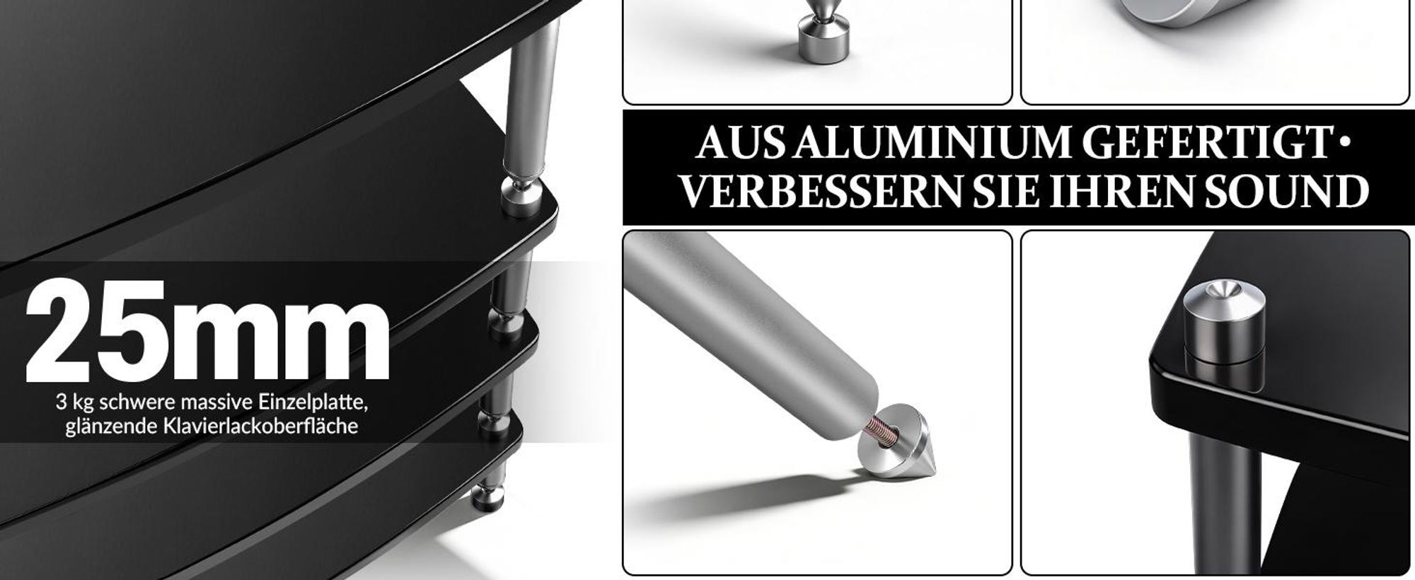 4 Etagen HiFi-Rack AV-Regal Medienregal mit Verstellbaren Fächern Phonoschrank TV-Ständer Lautsprecher-Rack für Plattenspieler Verstärker HiFi-Geräte