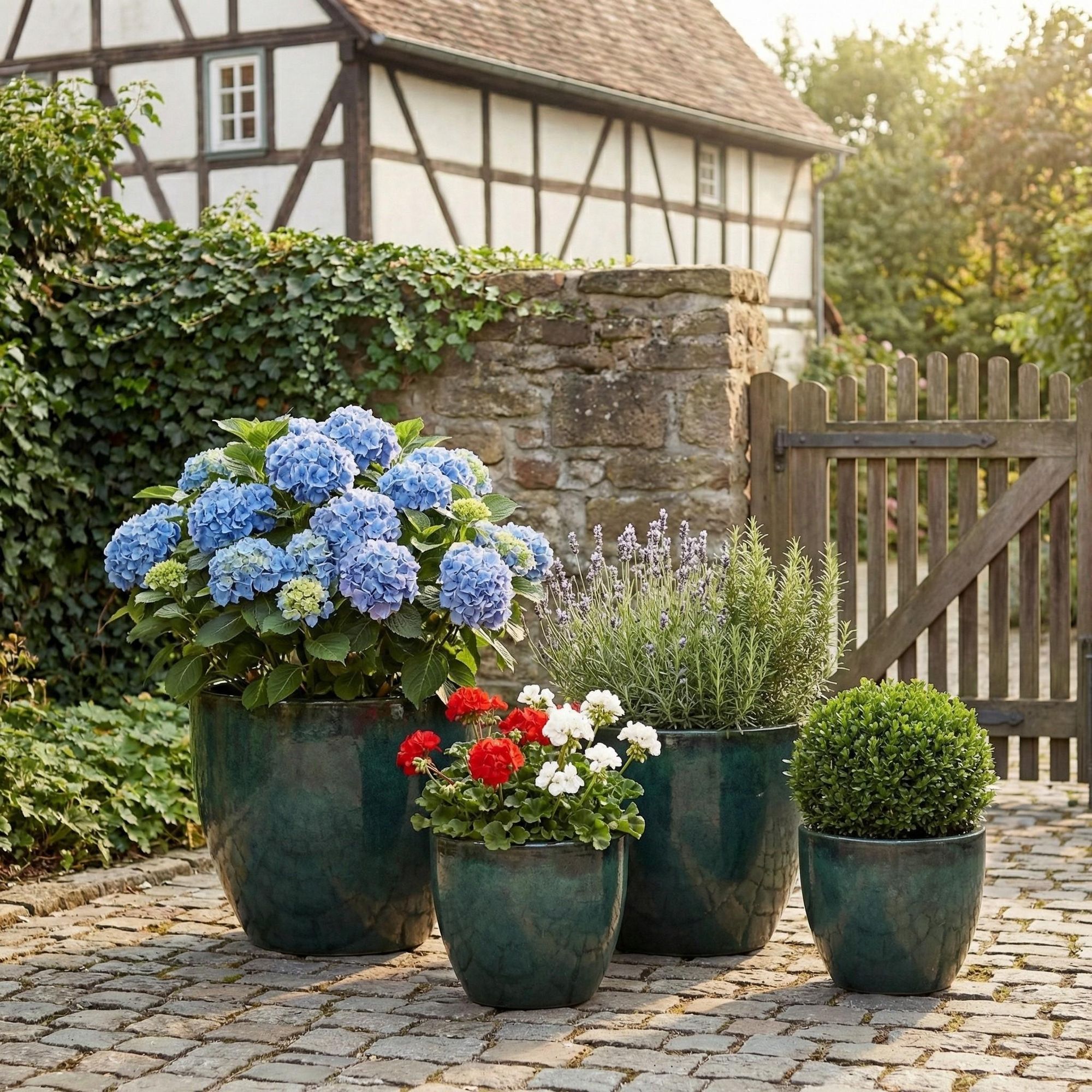Blumentopf aus Steinzeug in Moosgrün