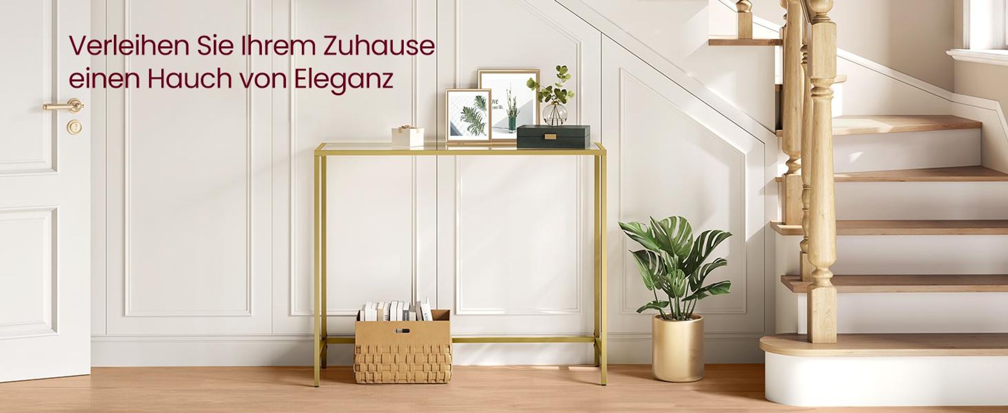 VASAGLE Konsolentisch, Beistelltisch, Oberfläche aus Hartglas, moderner Sofatisch, einfacher Aufbau, verstellbare Füße