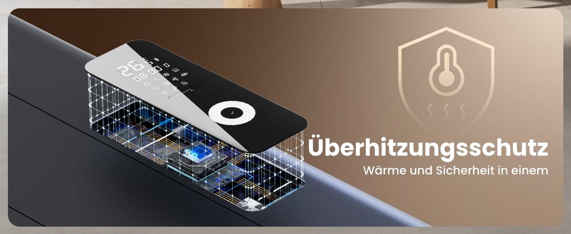 EMKE® Elektroheizung 1000W LCD Display Anthrazit Elektro Konvektor 1600x362x60mm WiFi + Alexa/Google Home, Wandmontage Elektroheizkörper für 9m² Raum