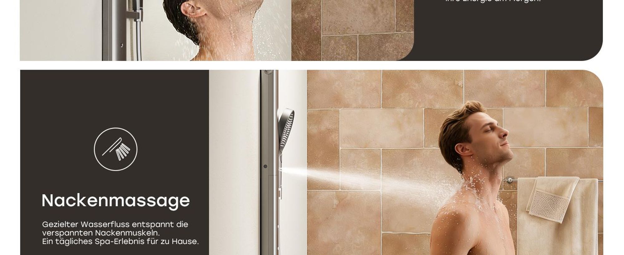 HOROW Regendusche Set Grau, Duschset Duschsystem mit 4 Massage-Modi, Klappbares Duschset, Höhenverstellbar, ohne Armatur, passt auch für Badewannen