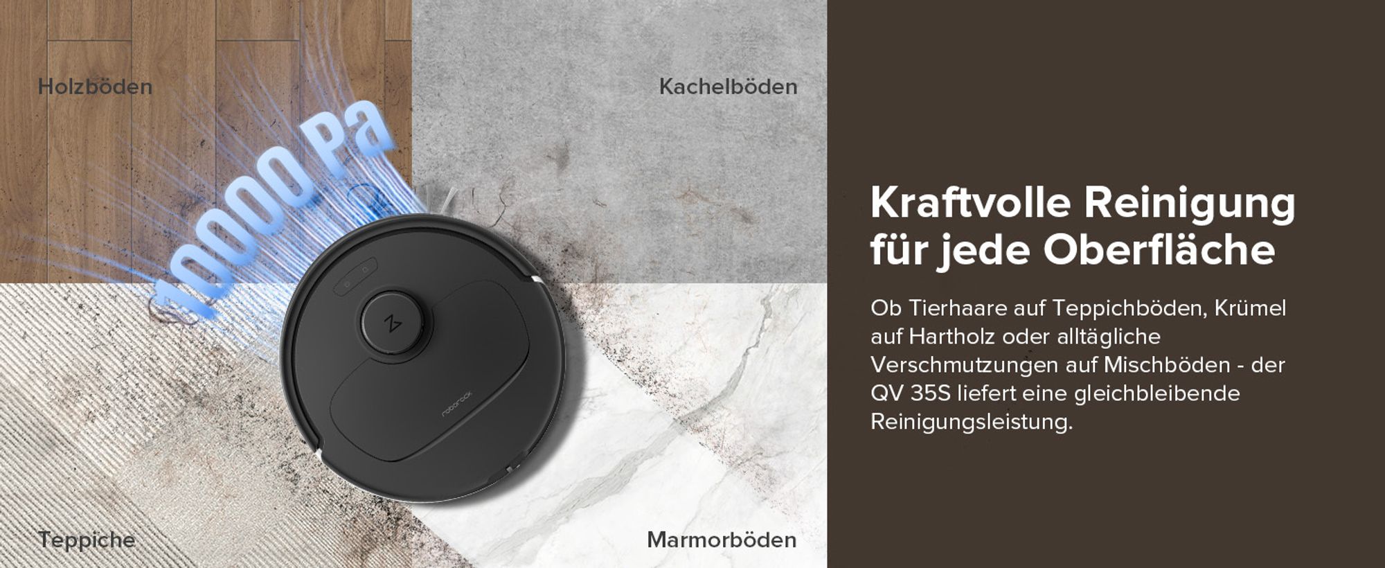 Roborock QV 35S Staubsauger Roboter, 10.000Pa Saugroboter (Upgrade von Qrevo Plus), Anti-Tangle-Bürsten, Anhebbare Schleudermopps (Schwarz)