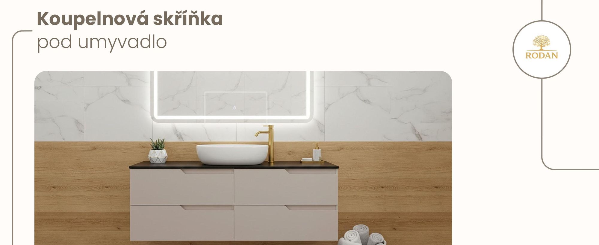 RODAN | Skříňka pod Umyvadlo - Béžová a Černá - 120 cm - S Deskou Stolu - 4 Zásuvky - Závěsné - MDF čela - MODERN