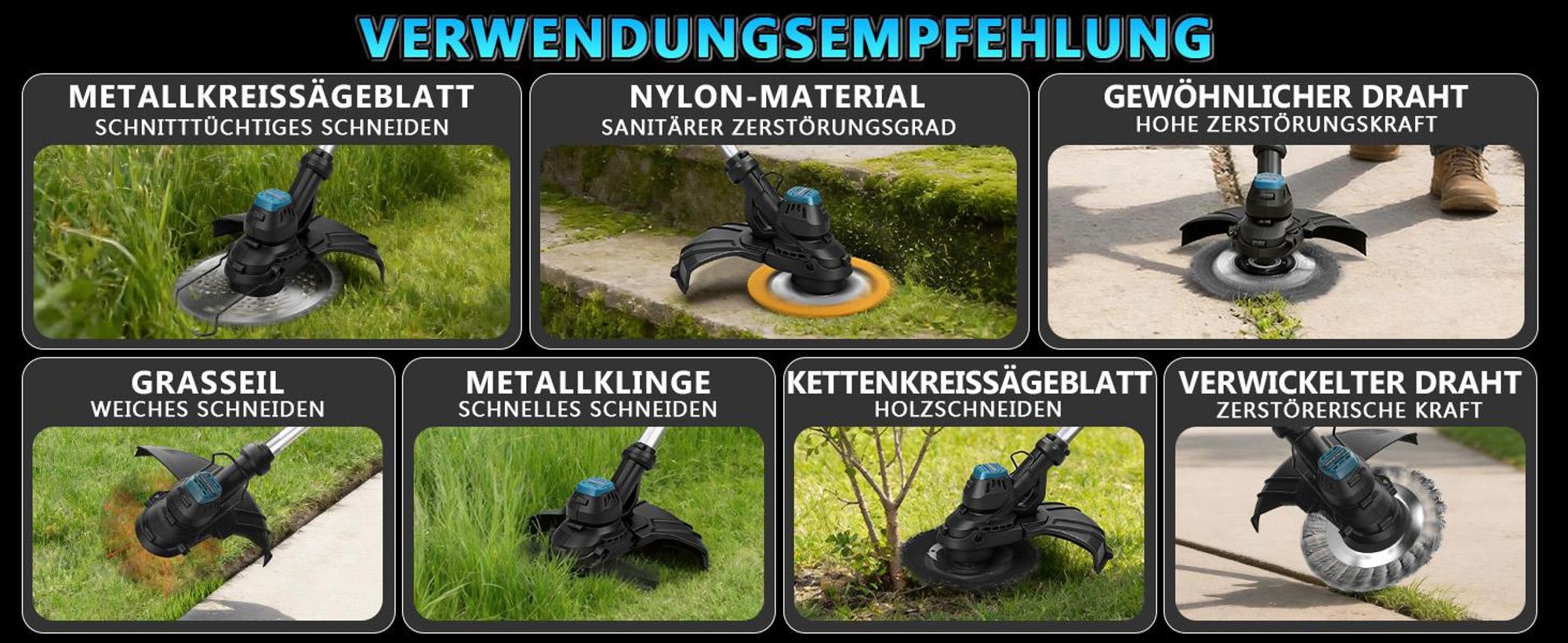 980W Akku-Rasentrimmer 14800U/min Grastrimmer mit Bürstenloser Motor, Unkrautbürste, Motorsense, Motorsense Kompatibel mit Makita Akku[ohne Akku]