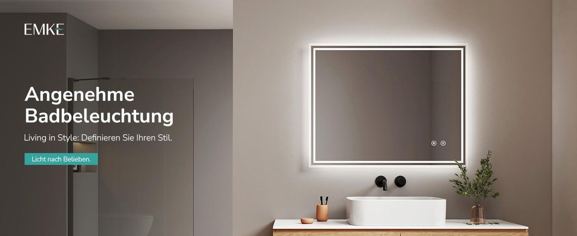 EMKE LED Badspiegel 90x70cm Wandspiegel mit Wandspiegel kaltweiß Lichtspiegel Badezimmerspiegel Wandspiegel mit Touchschalter + beschlagfrei