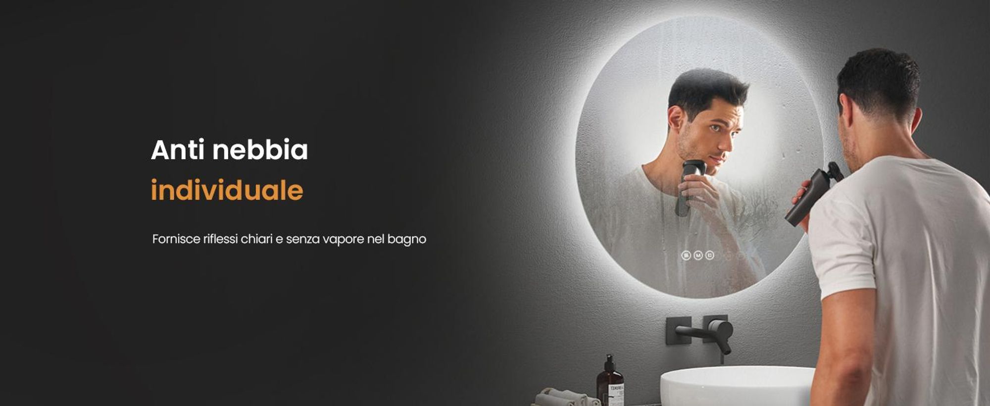 EMKE Specchio da bagno a LED rotondo 60 cm con antiappannamento Specchio da bagno a 3 luci Specchio da bagno dimmerabile Specchio a LED con interruttore a sfioramento Risparmio energetico