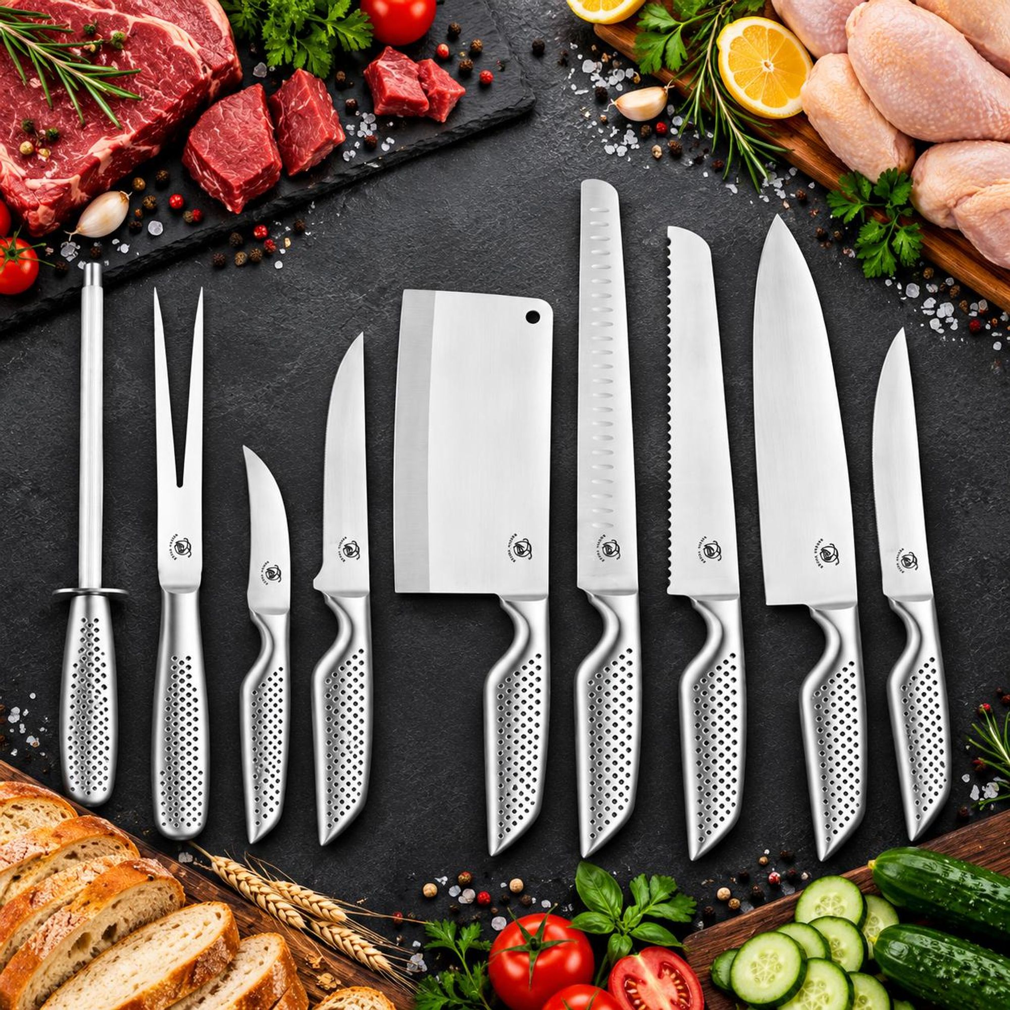 Messerset 10-teiliges Professionelle Küchenmesser aus Edelstahl  Aufbewahrungstasche Royal Swiss®