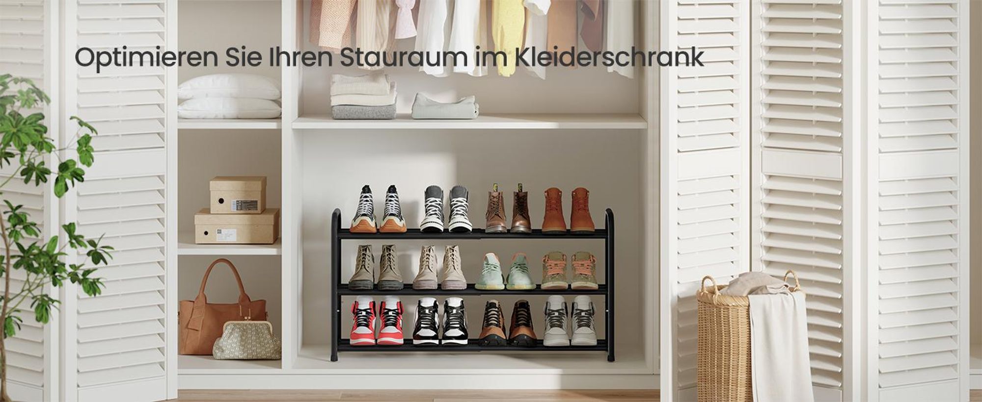SONGMICS Schuhregal ausziehbar, Schuhablage, Schuh-Organizer mit verstellbaren Ablagen, Schuhaufbewahrung aus Metall, 3 Ebenen