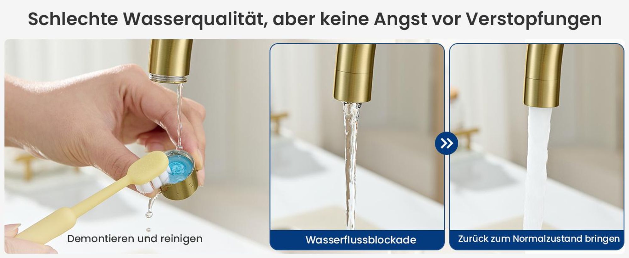 Wasserhahn Küche Hoher Auslauf L-Form, 360° Drehbar Spültischarmatur Gebürstet Gold, Einhandmischer 304 Edelstahl Küchenarmatur Cecipa
