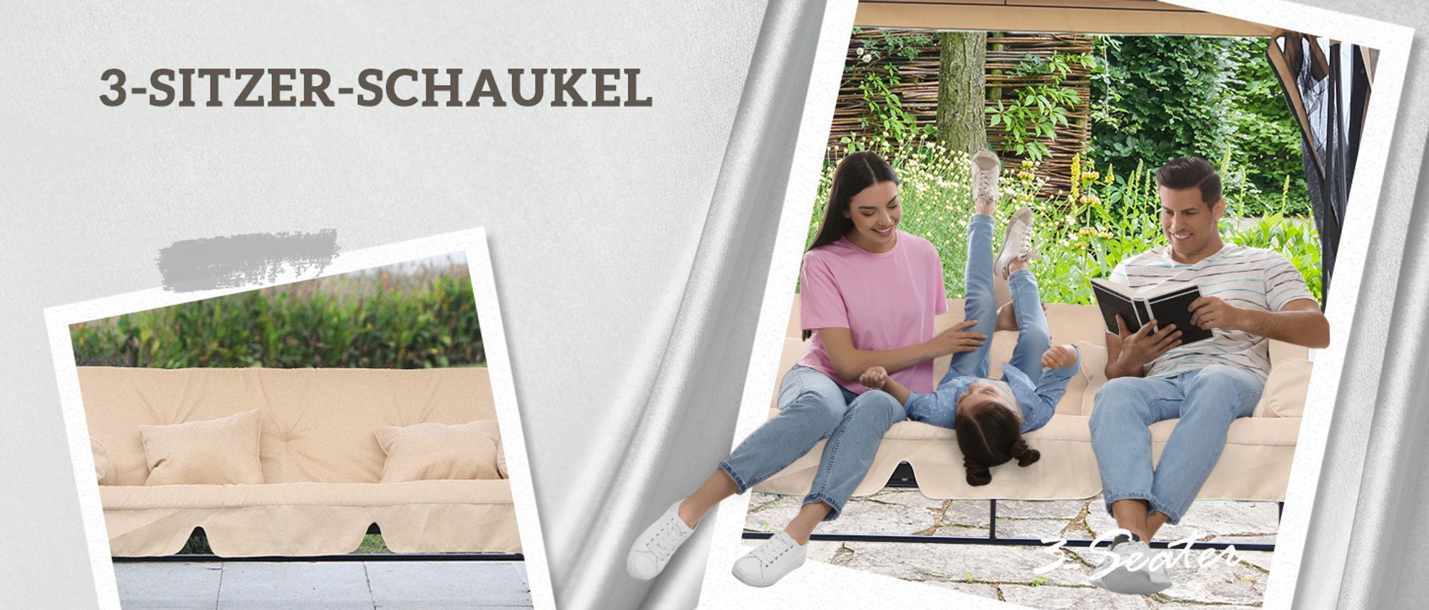 Outsunny Hollywoodschaukel Gartenschaukel Schaukel mit Seitenwänden 3-Sitzer Beige 256 x 172 x 248 cm
