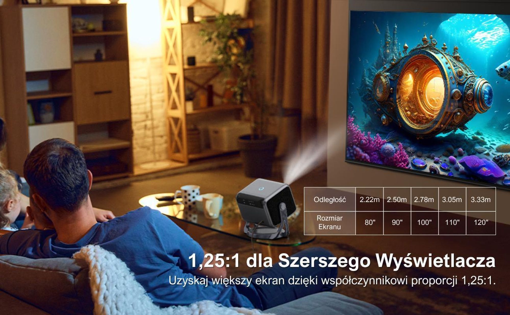 Projektor ULTIMEA Nova C40 z dekodowaniem 4K i systemem Android TV 11.0, 1000:1, Dolby Audio, 600 ANSI, HDR10&HLG, bez statywu z gimbalem 90°