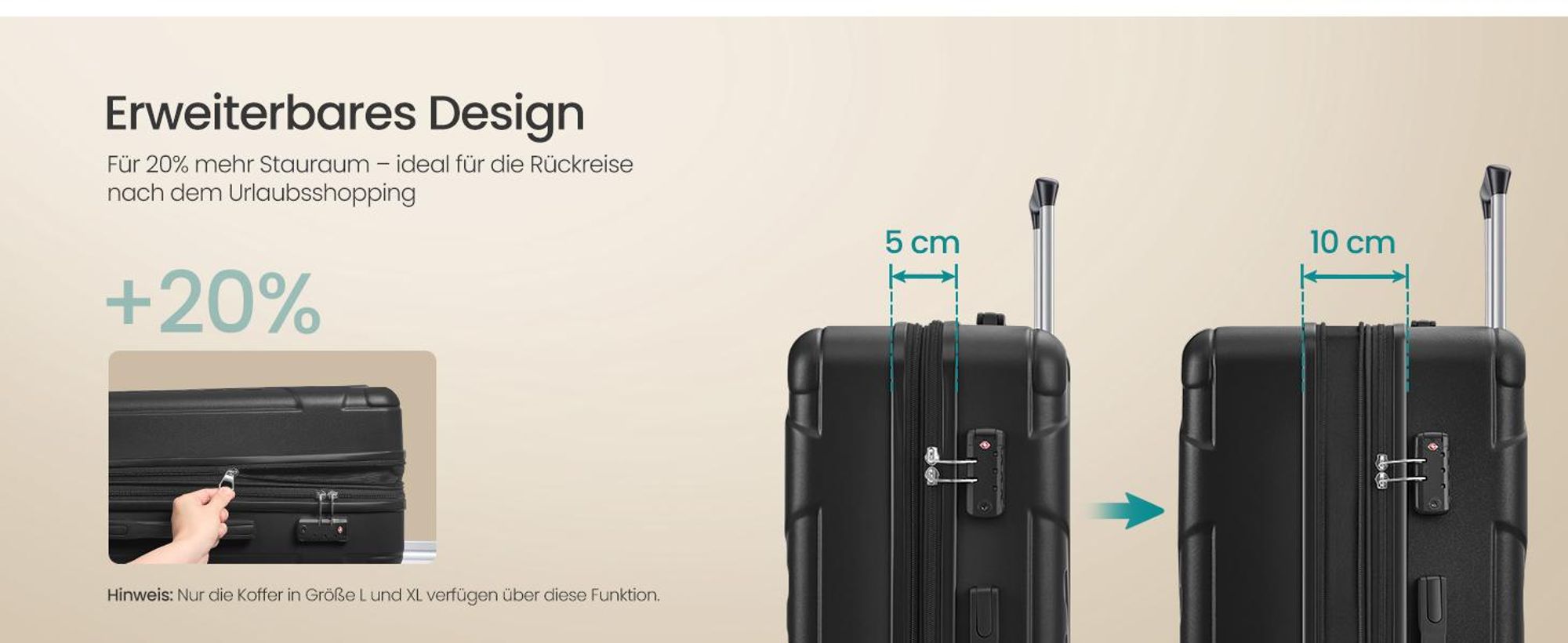 SONGMICS Koffer, Hartschalenkoffer mit TSA-Schloss und Koffergurt, erweiterbar, L, 65 cm, für Urlaub, 4 Rollen, schwarz