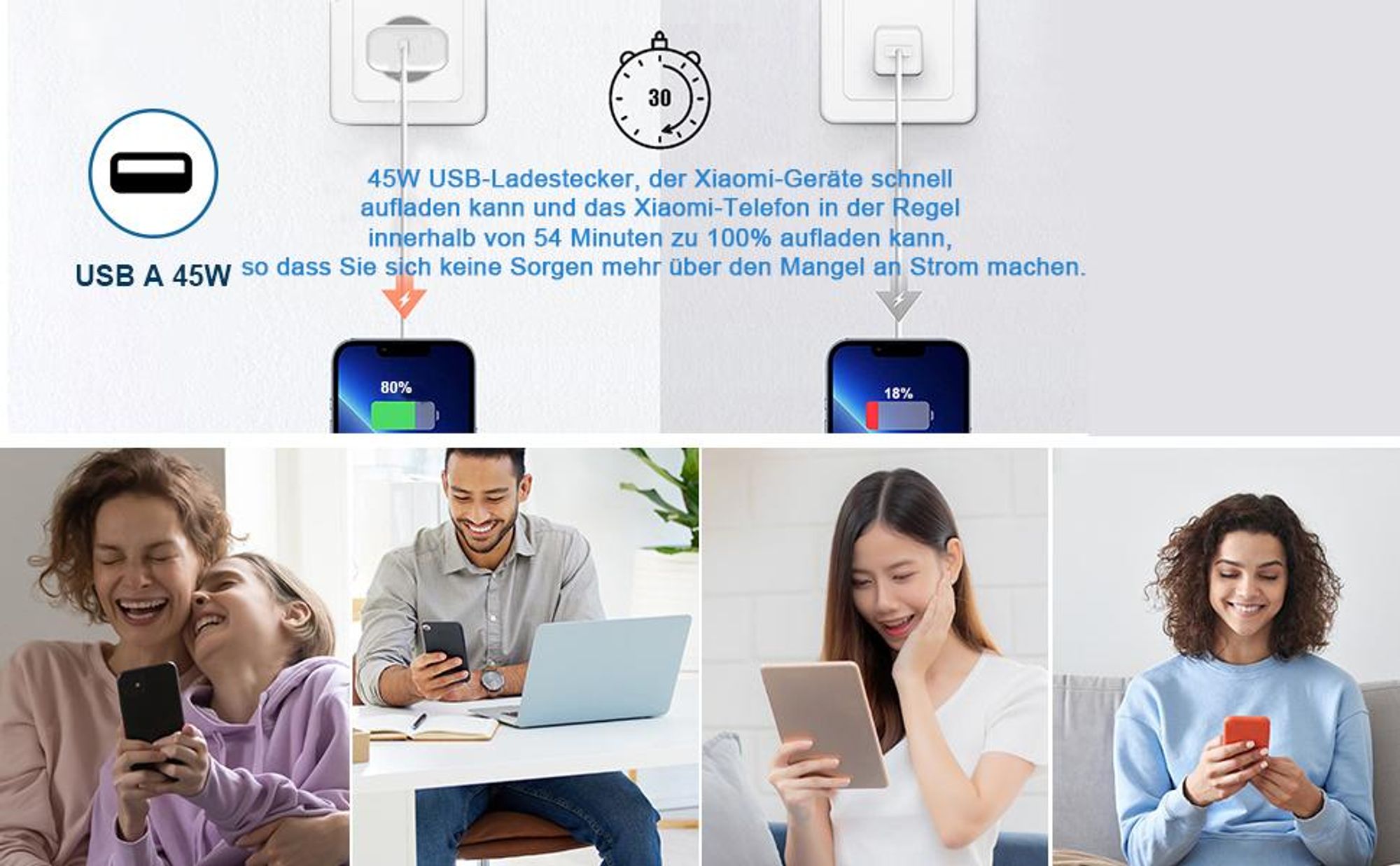 45W Ladegerät für Xiaomi Redmi Note 14 Pro 5G 6A Poco X7 M7 Pro M6 Mi Pad 7 6 5 Mi Redmi K80Pro, Super Turbo Charge Schnelllade mit USB C Kabel