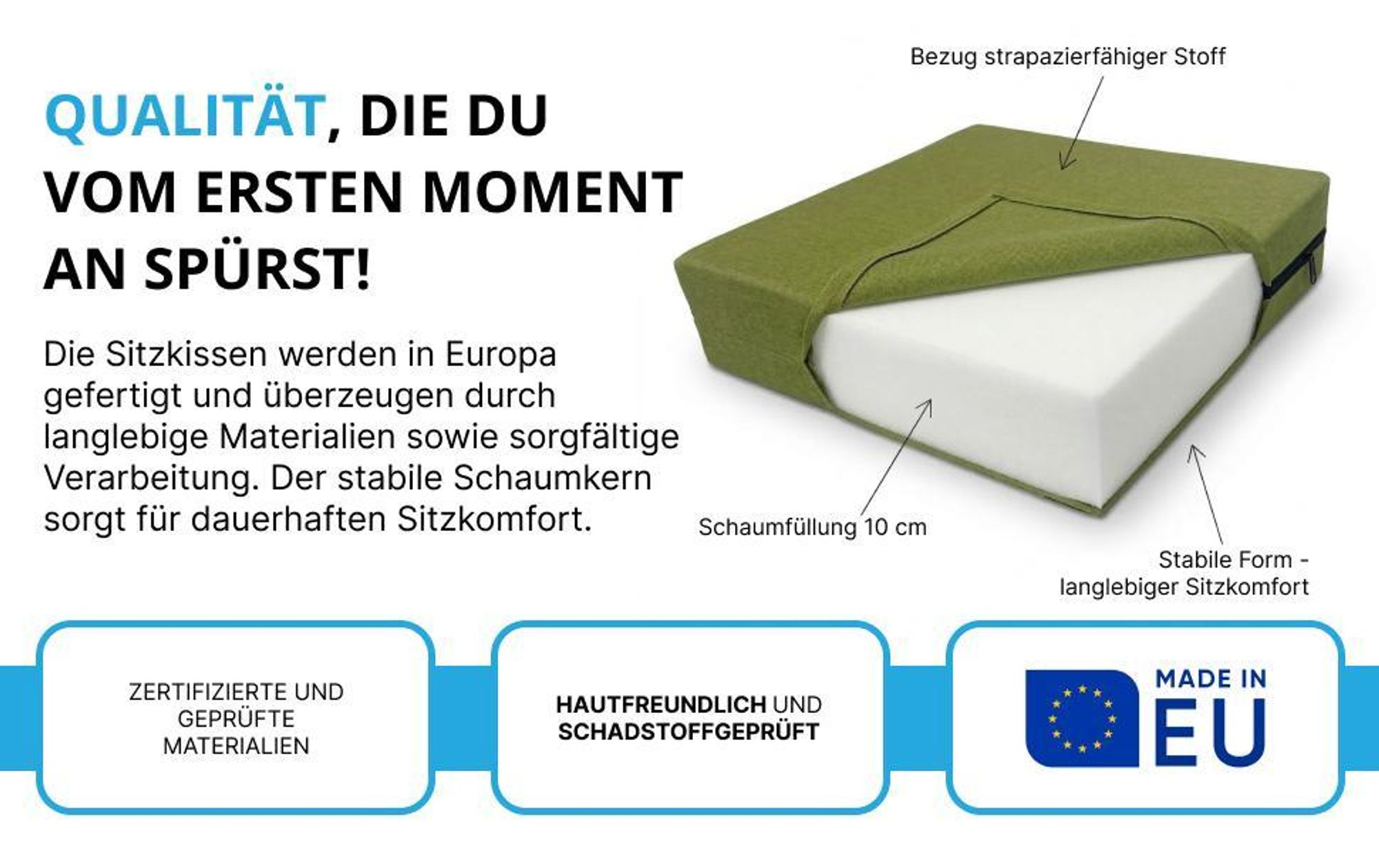 Ergonomisches Sitzkissen Stuhlkissen Sitzerhöhung Reißverschluss Stoffbezug Dick Stuhl Bodenkissen