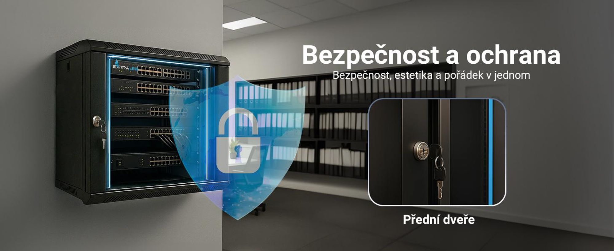 Extralink 19" 12U 530x400 nástěnný rackový rozvaděč černý