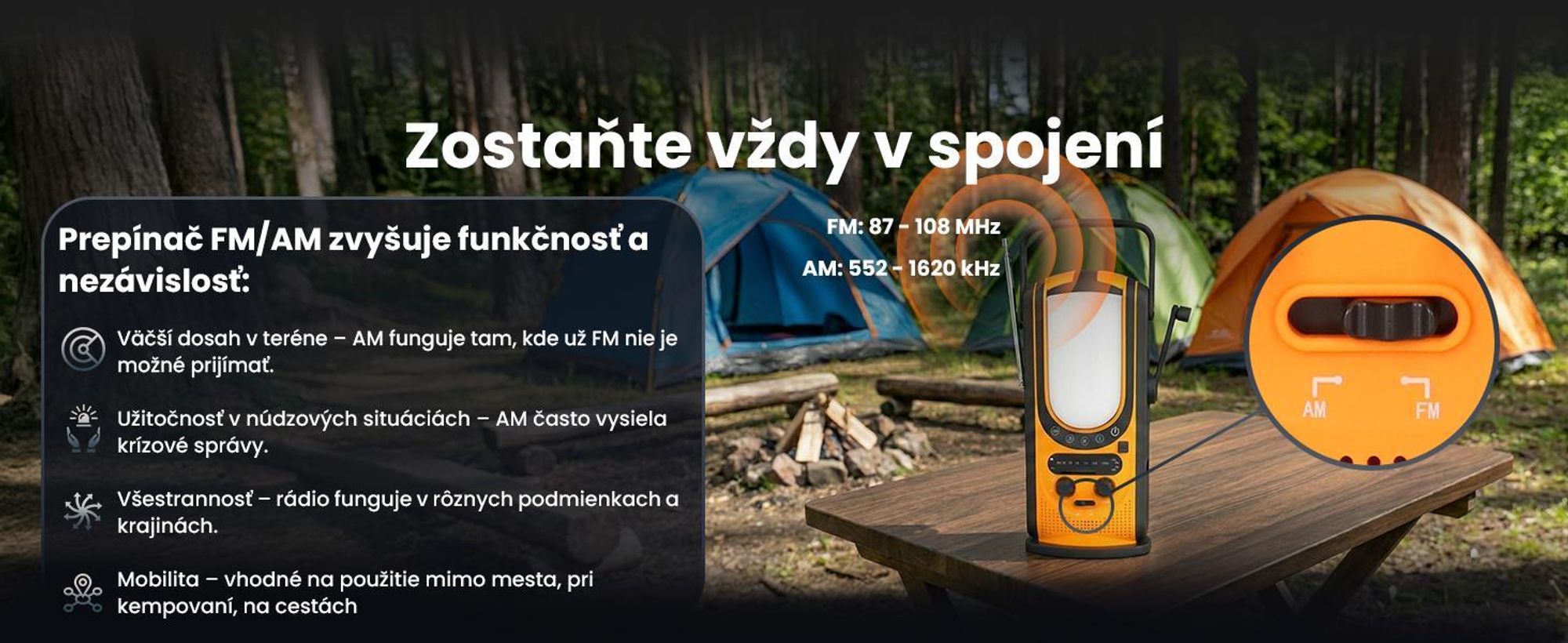 Extralink núdzové rádio AM/FM, solárne a ručné, powerbank 6000 mAh, USB-C, SOS