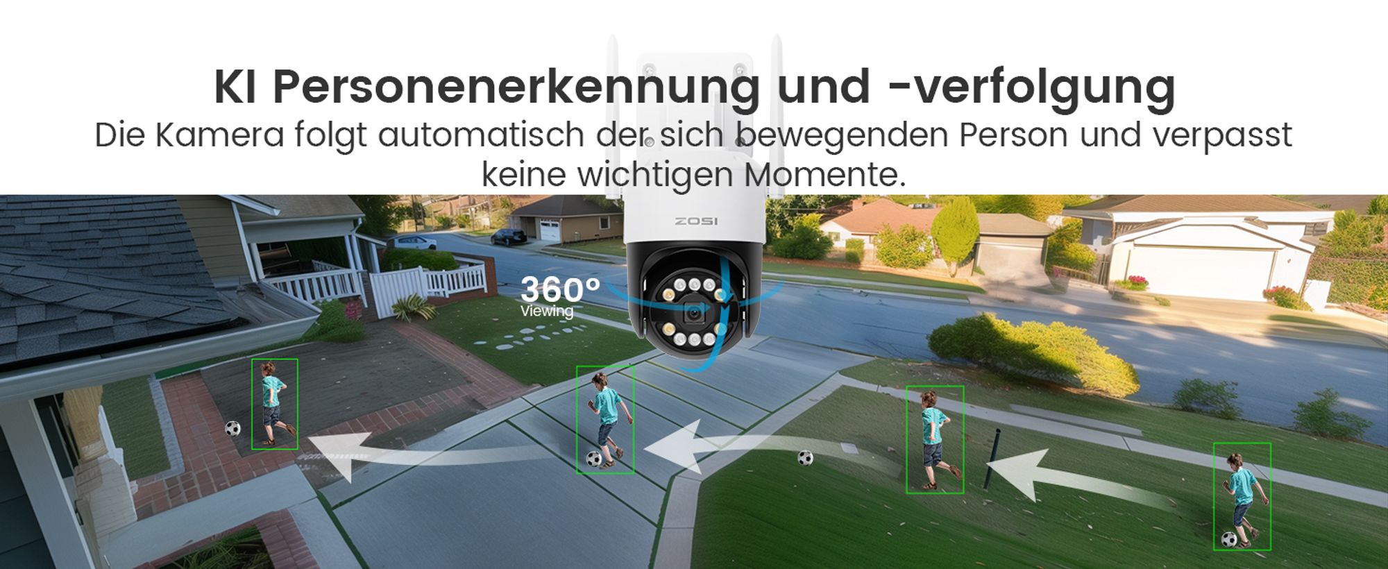 ZOSI 5MP WiFi 6 Überwachungskamera Aussen Set, 8CH NVR mit 1TB HDD, 4X 360° WLAN Kamera mit Personen- und Fahrzeugerkennung, Farb-Nachtsicht, C296B